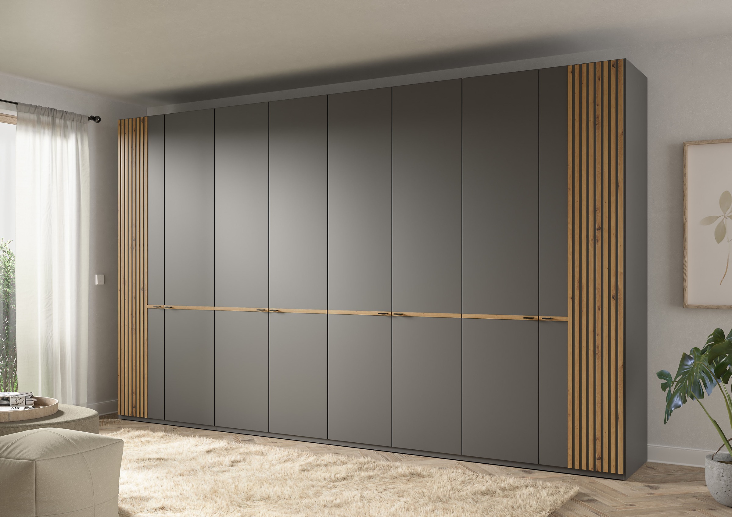 Musterring Drehtürenschrank »Isabelle« Lamellen in Eiche, Griffe in schwarz günstig online kaufen