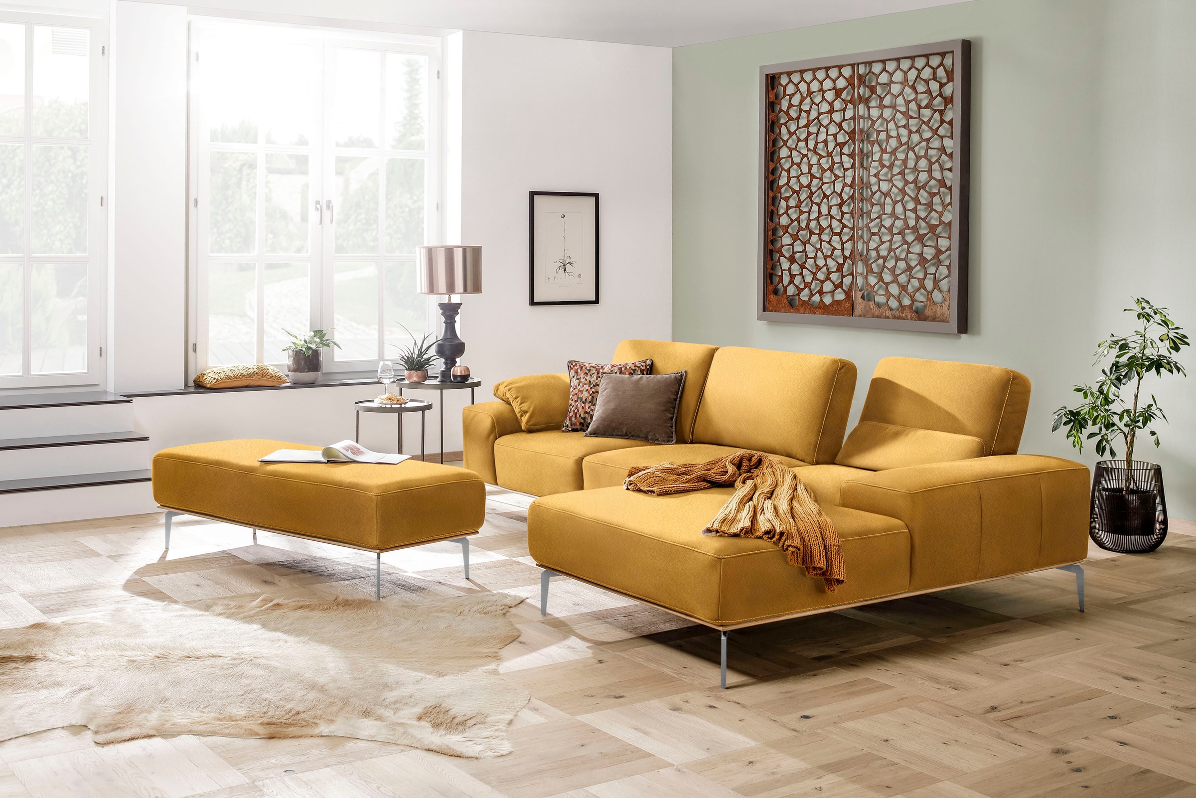 W.SCHILLIG Ecksofa »run, Designsofa mit tollem Sitzkomfort, bequem, L-Form«, mit elegantem Holzsockel, Füße in Chrom glänzend, Breite 319 cm