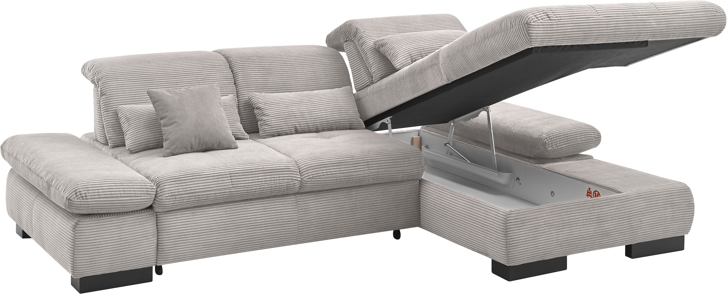 set one by Musterring Ecksofa »SO4100 V«, mit verstellbaren Kopfteilen, wahlweise mit Funktionen, Cord-Bezug