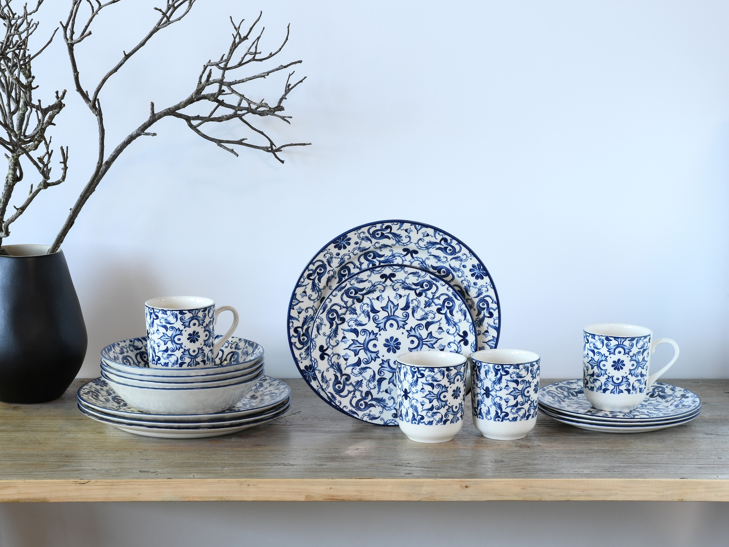 CreaTable Kombiservice »Fresco Blau, Kombi-Service 16-tlg«, (Set, 16 tlg.), Ornamentmotiv, Mediterran