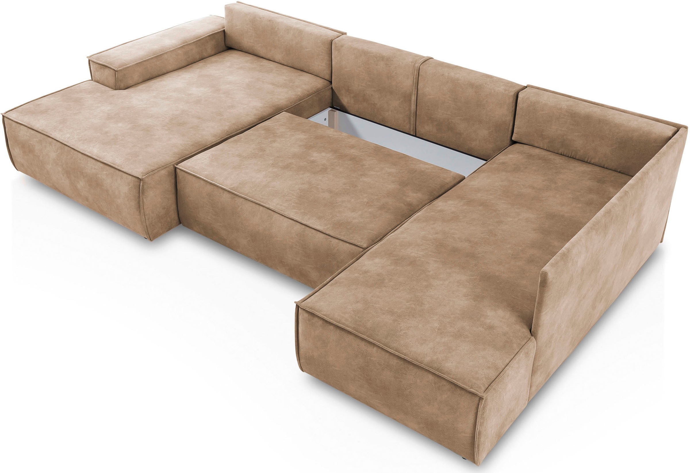 Home affaire Wohnlandschaft »SHERWOOD 329 cm, U-Form, Schlafsofa,«, Schlaffunktion m. Bettkasten (194x139 cm), Cord, Vintage, Samtvelours