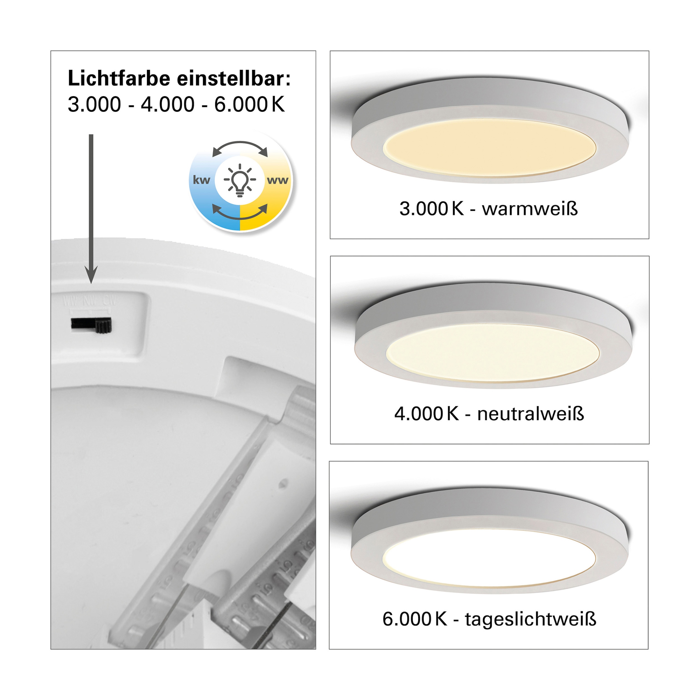 näve LED Deckenleuchte »Bonus«, 1 flammig, Leuchtmittel LED-Modul | LED fest integriert, rund, D: 17cm, weiß, CCT per Gerätschalter, flexible Installation