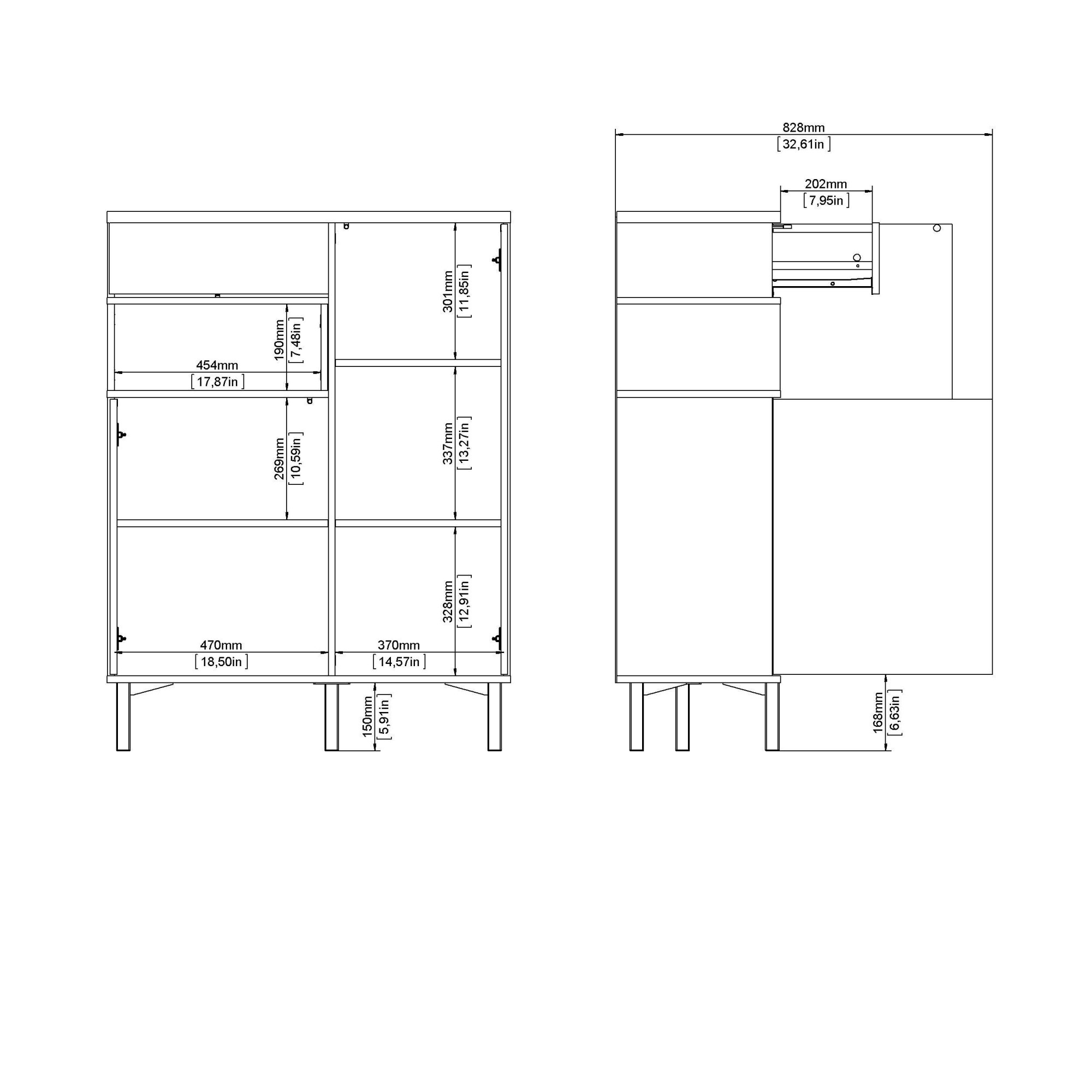 INOSIGN Highboard »Roommers, Anrichte, Stauraum, Sideboard«, Kommode, Höhe 118 cm, Breite 88,7 cm, 1 offenes Fach mit Rahmen-Optik