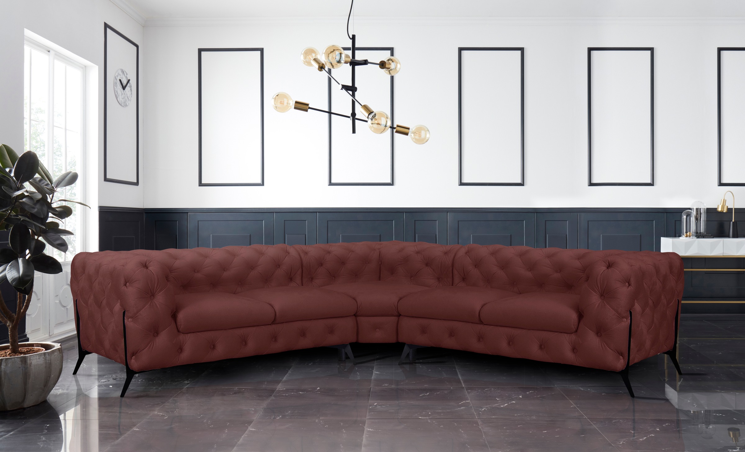 Leonique Chesterfield-Sofa »Amaury L-Form«, Chesterfield-Optik, Breite/Tiefe je 262 cm, Fußfarbe wählbar