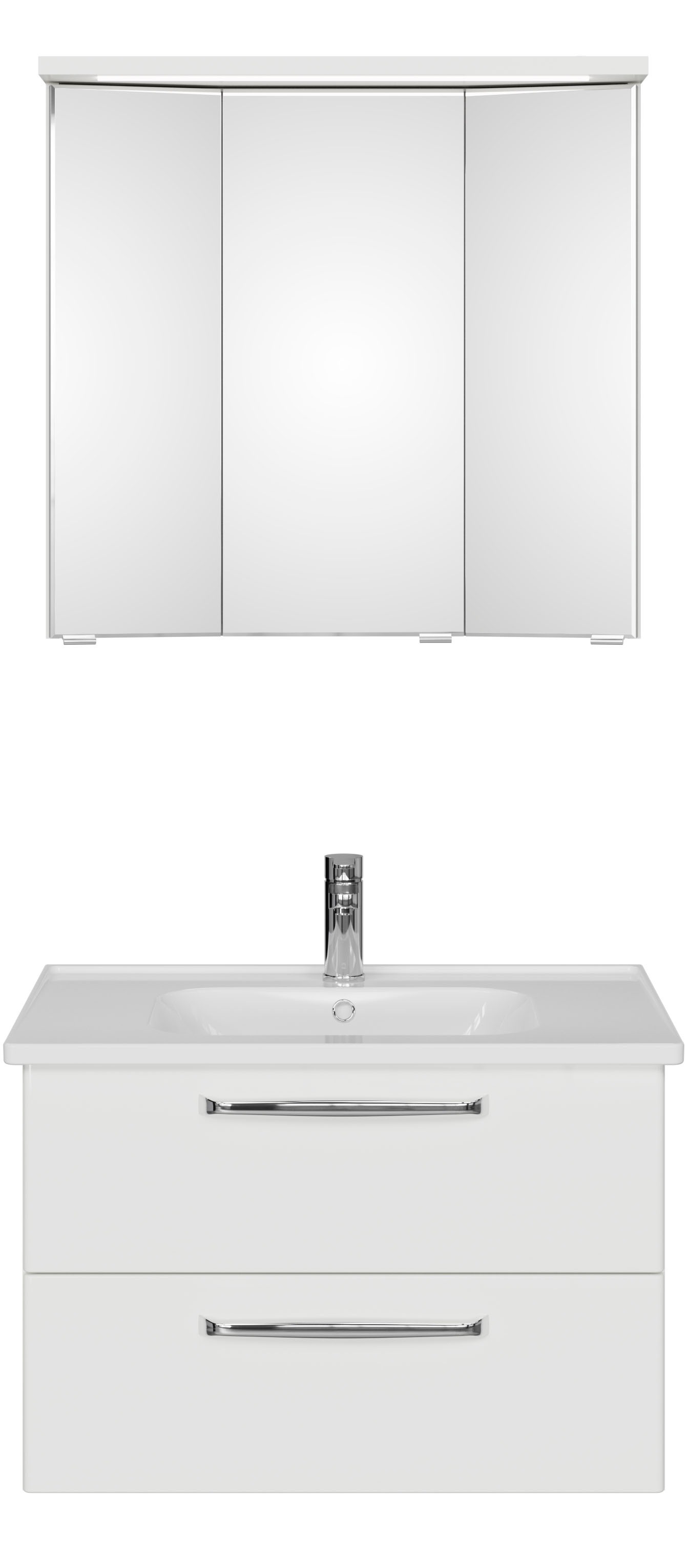 Saphir Badmöbel-Set »Trentino 2-teilig Keramik-Waschtisch mit LED-Spiegelschrank«, (3 St.), Badmöbel-Set 79cm breit, inkl. Türdämpfer, 3 Türen, 2 Auszügen