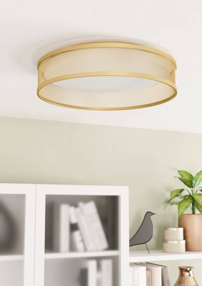 EGLO Deckenleuchte »LUPPINERIA«, 1 flammig, Leuchtmittel LED-Modul | LED fest integriert, Deckenleuchte, Metall in Messing und Kunststoff in Weiß, Ø 38,5 cm