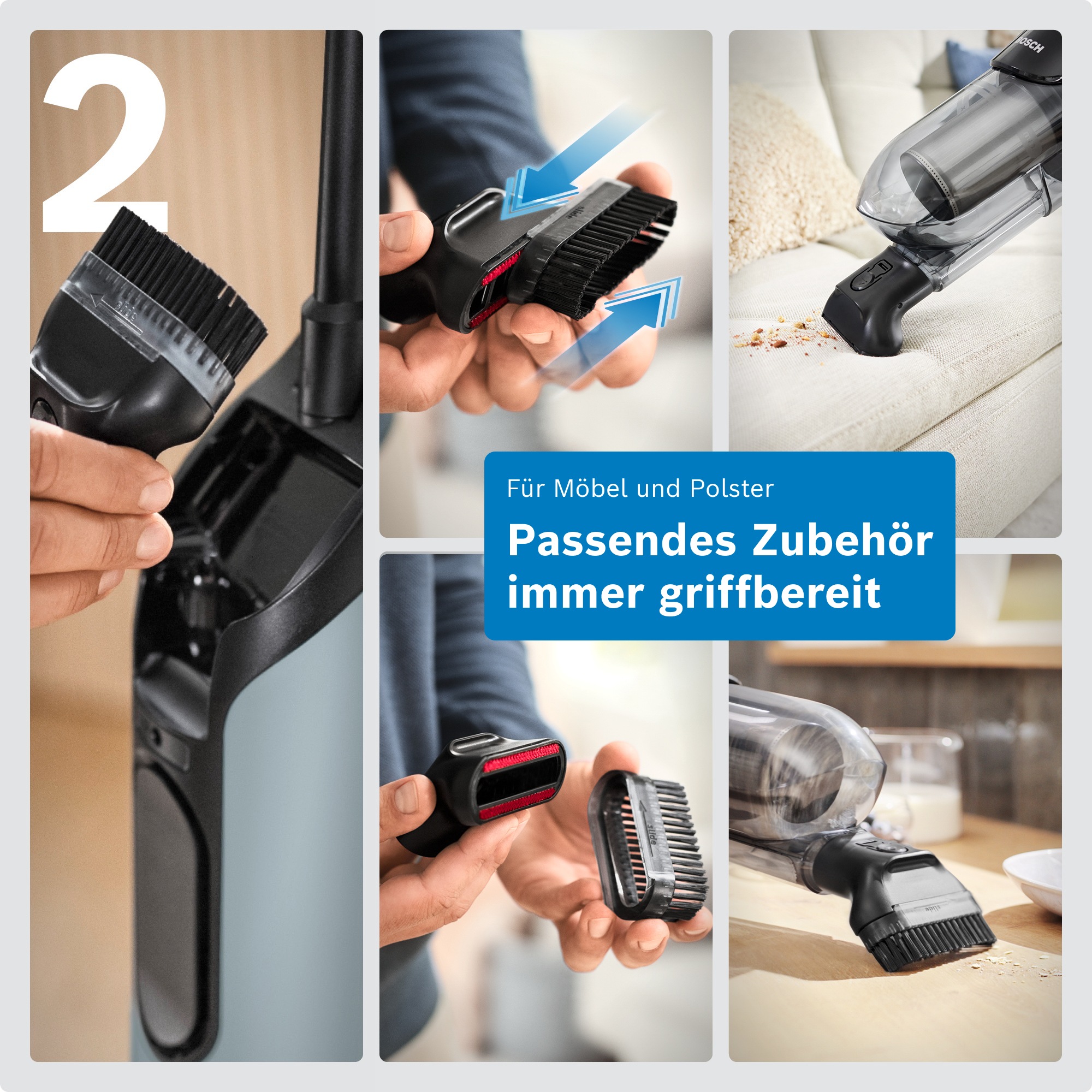 BOSCH Akku-Stielstaubsauger »Flexxo Serie 4 BCH4FM28/BCH4SM28, 2in1 Akku-Staubsauger, freistehend« kabellos, integriertes Zubehör, beutellos, 60 Min. Laufzeit