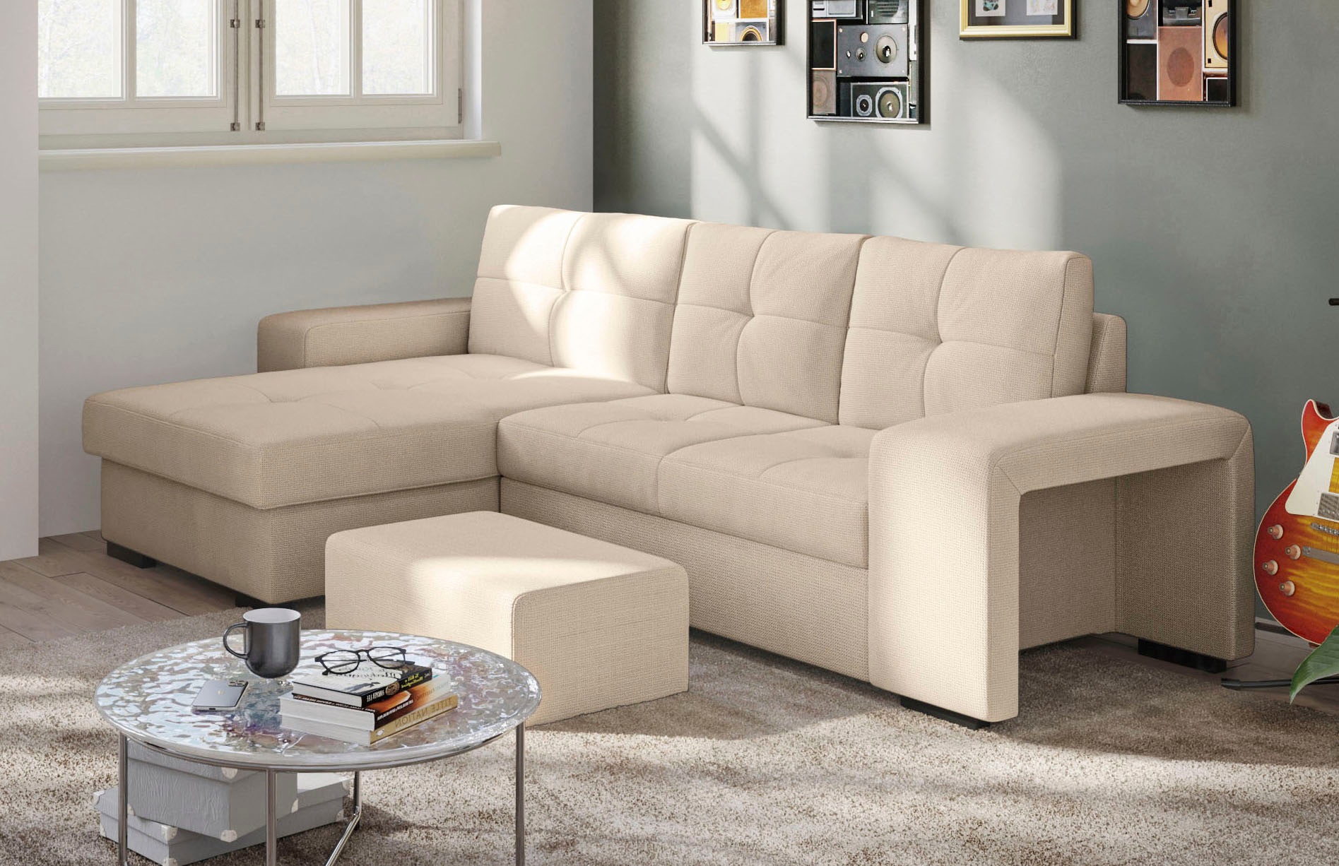 COTTA Ecksofa »Mattina L-Form«, mit Hocker, wahlweise mit Bettfunktion & Bettkasten