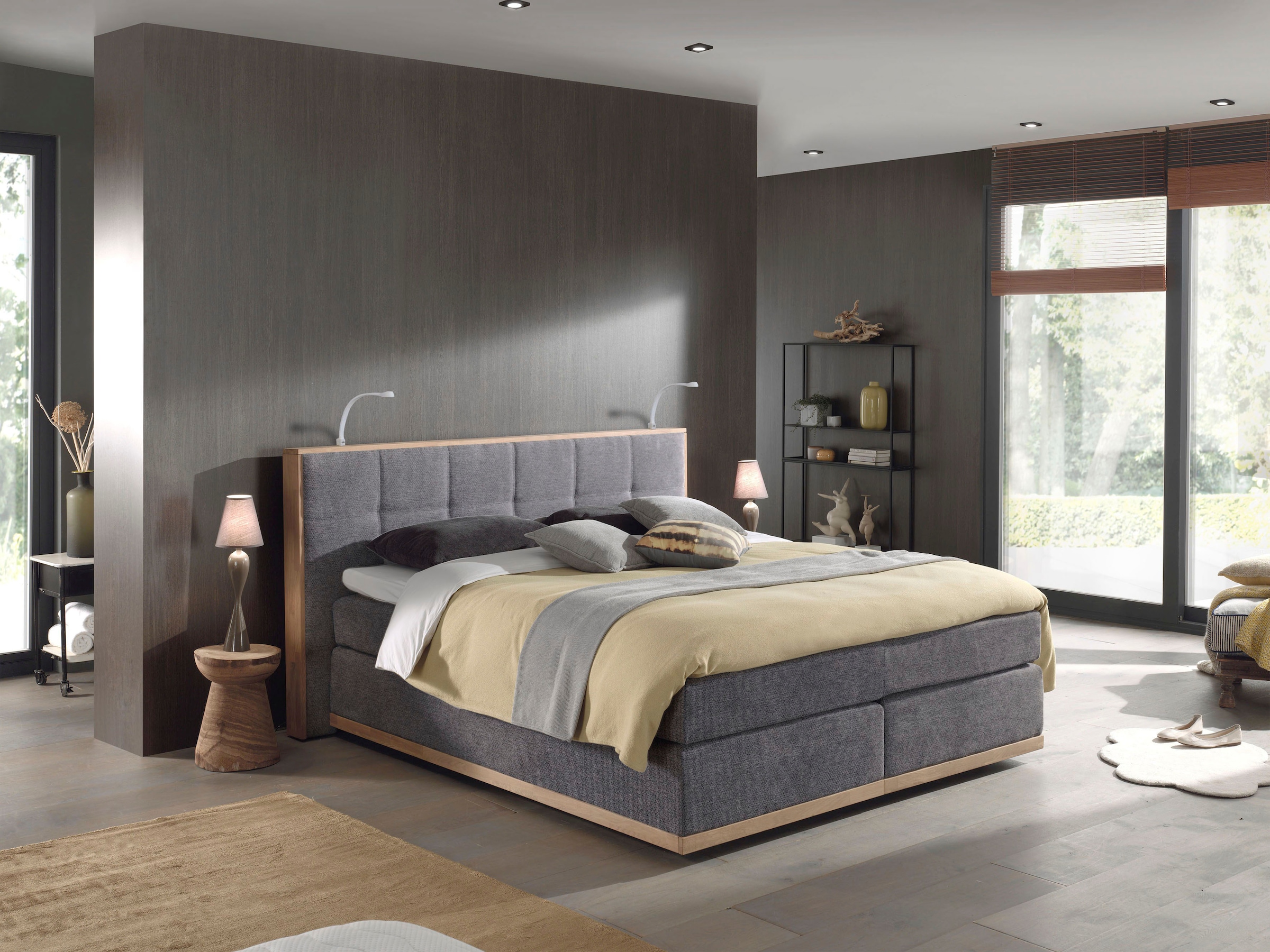 Home affaire Boxspringbett »Vinton« aus Eiche, mit LED-Beleuchtung, verschiedene Härtegrade (auch H4)