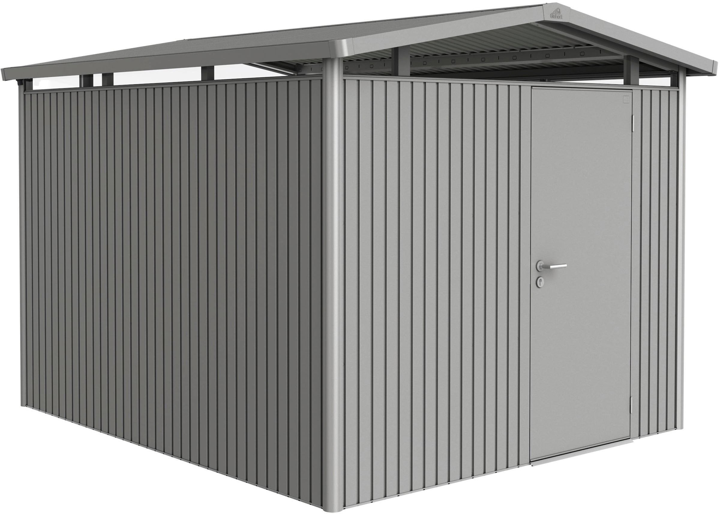 Biohort Gerätehaus »PANORAMA Gr. P5 quarzgrau-metallic
mit Standardtür«, aus Metall mit umlaufendem Acrylglas-Lichtband