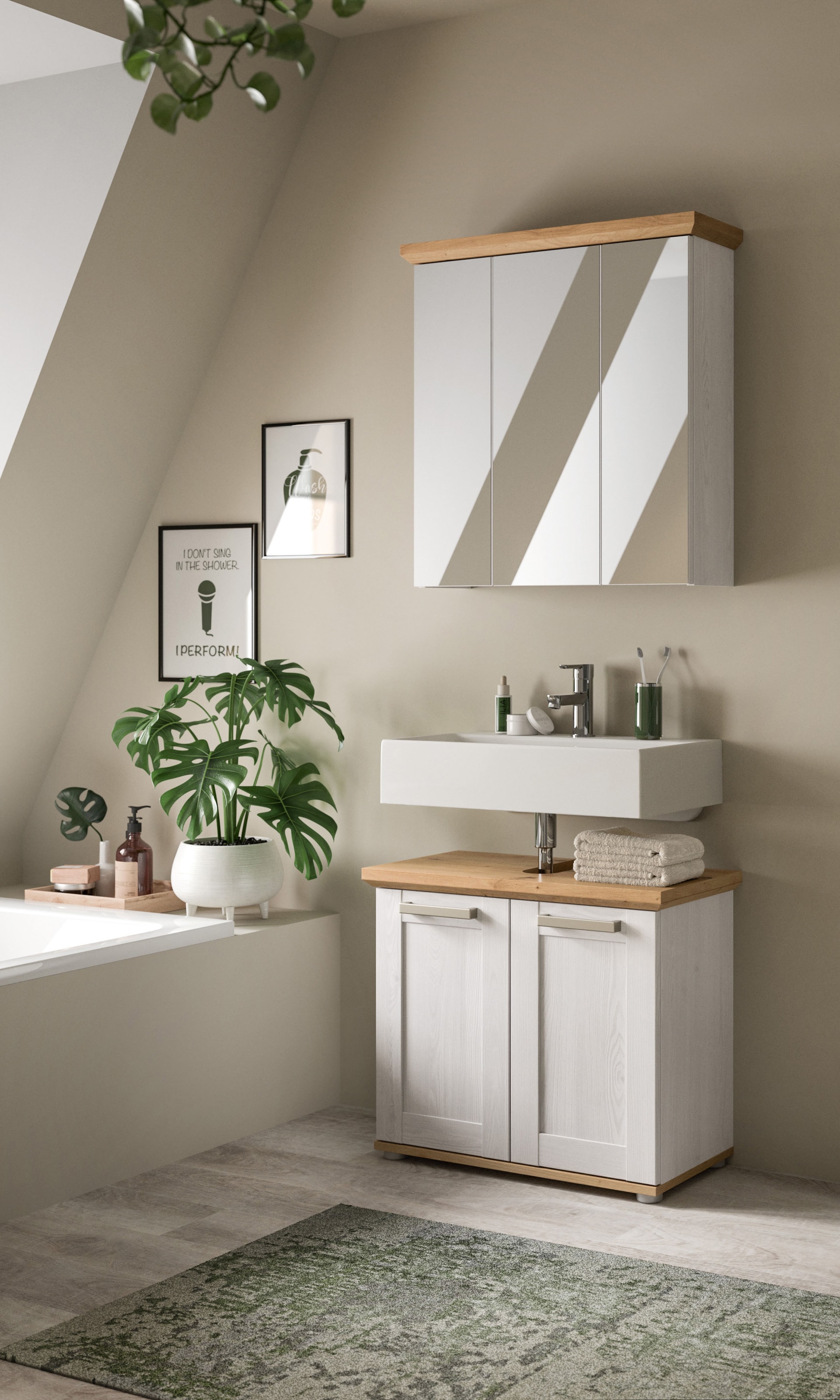welltime Badmöbel-Set »COSENZA« best. aus: 1 Spiegelschrank, 1 Waschbeckenunterschrank, 2 Stk. tlg.