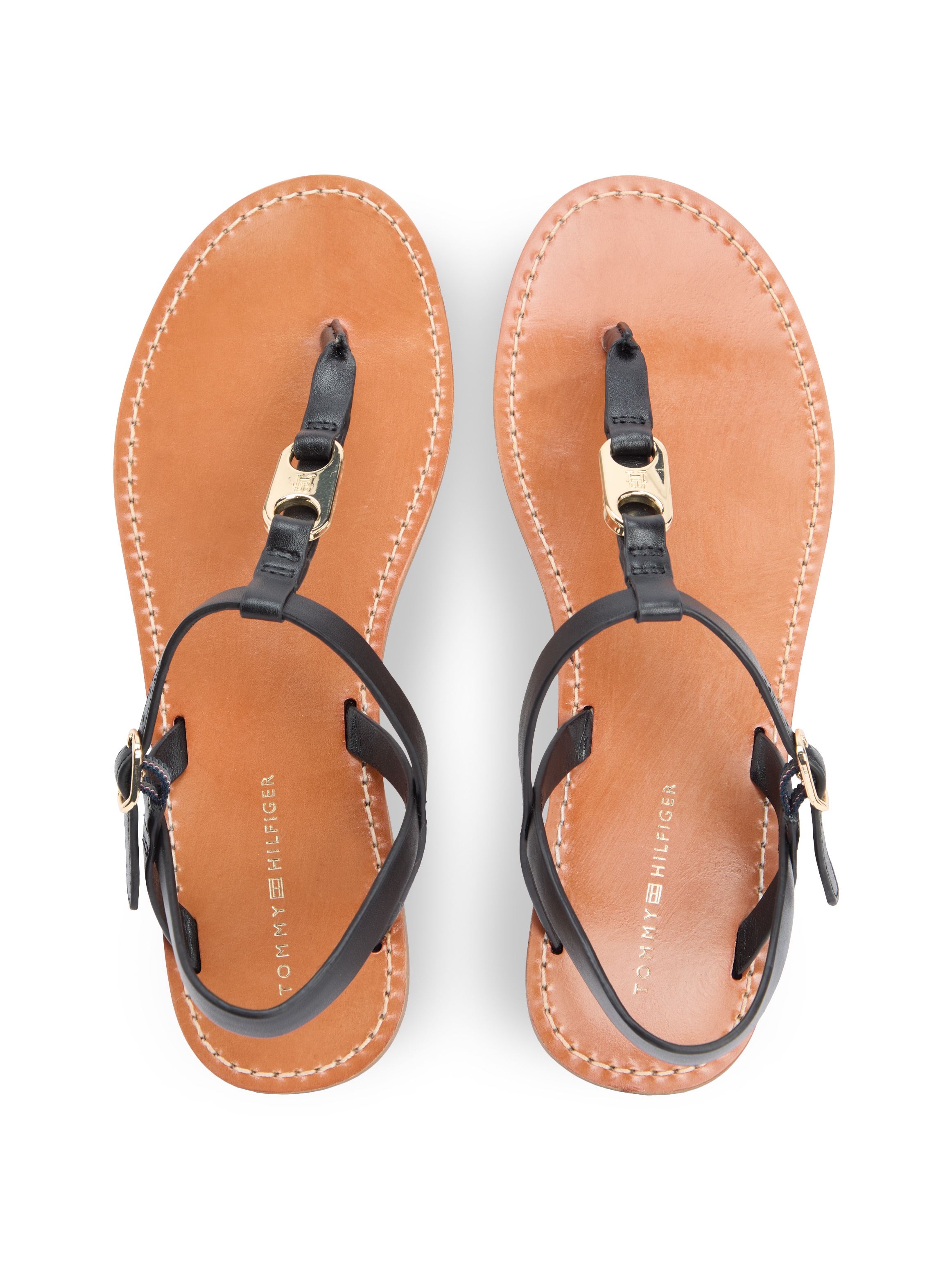 Tommy Hilfiger Riemchensandale »LEATHER THONG SANDAL«  Sommerschuh, Sandalette mit Schmucklogo