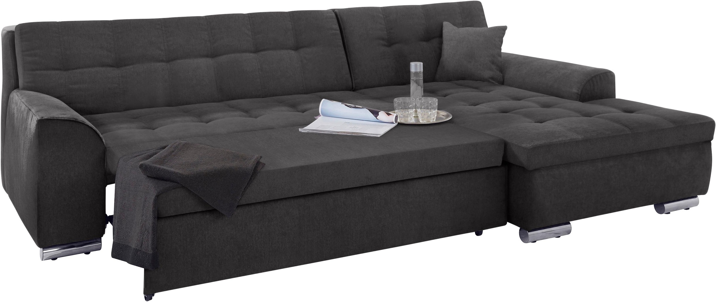 DOMO collection Ecksofa »Aversa, moderne Steppung im Sitz und Rücken, geschwungene Armlehnen,«, L-Form, wahlweise mit Bettfunktion
