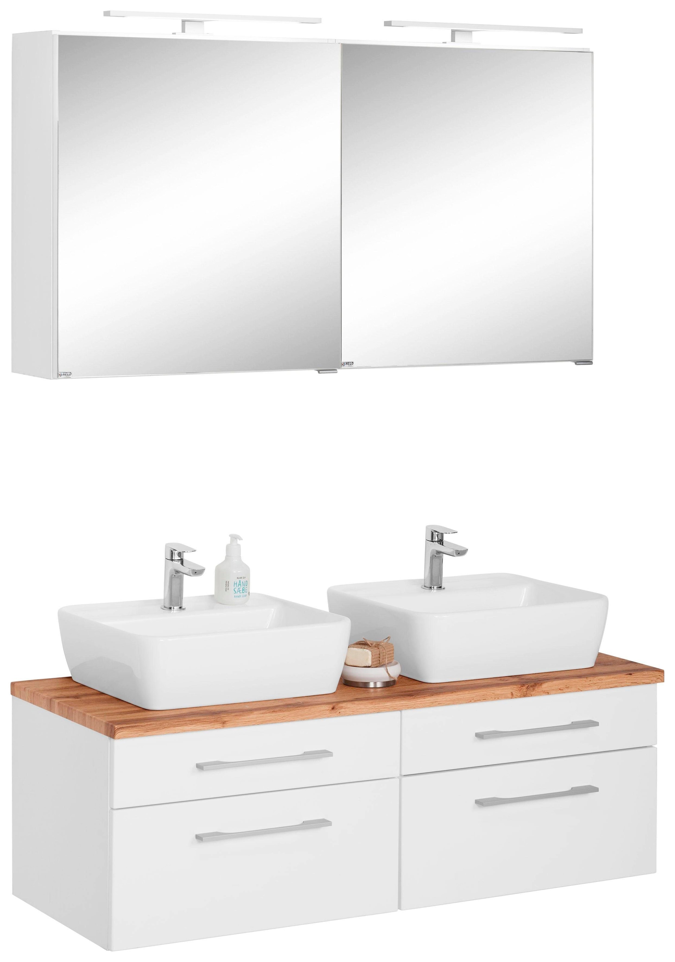welltime Badmöbel-Set »Davos« 3 Stk. tlg. mit 2 LED-Spiegelschränken günstig online kaufen