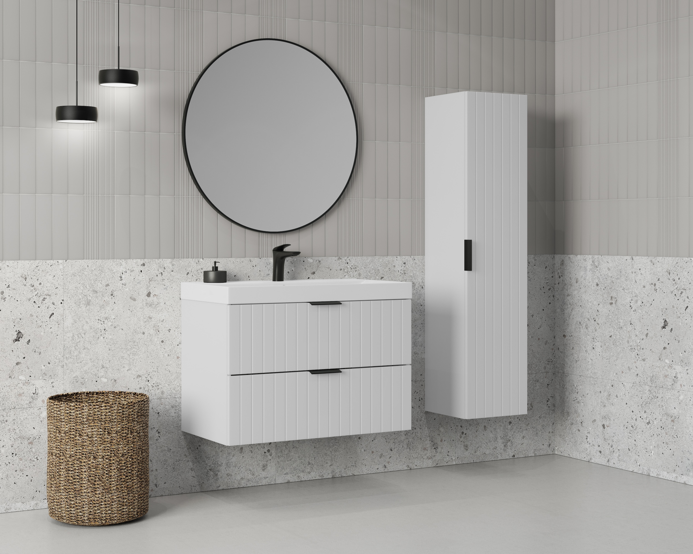 welltime Hängeschrank »HARMONY rechts/links montierbar, Breite 32 cm, modernes Design« Schrank mit 3 Einlegeböden, Soft-Close-Function, Paneeloptik