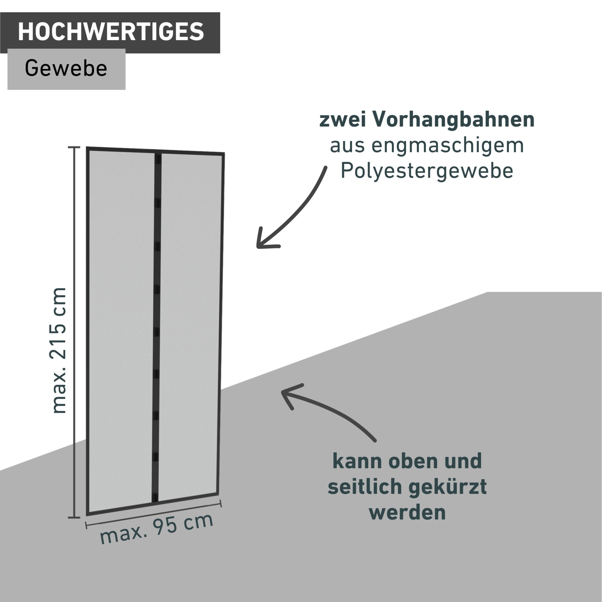 Windhager Insektenschutz-Vorhang »RHINO IS, Türvorhang mit Magnetverschluss für Balkon- und Terrassetür« Fliegengitter-Vorhang Magnet, Gewebe 95 x 215 cm, anthrazit