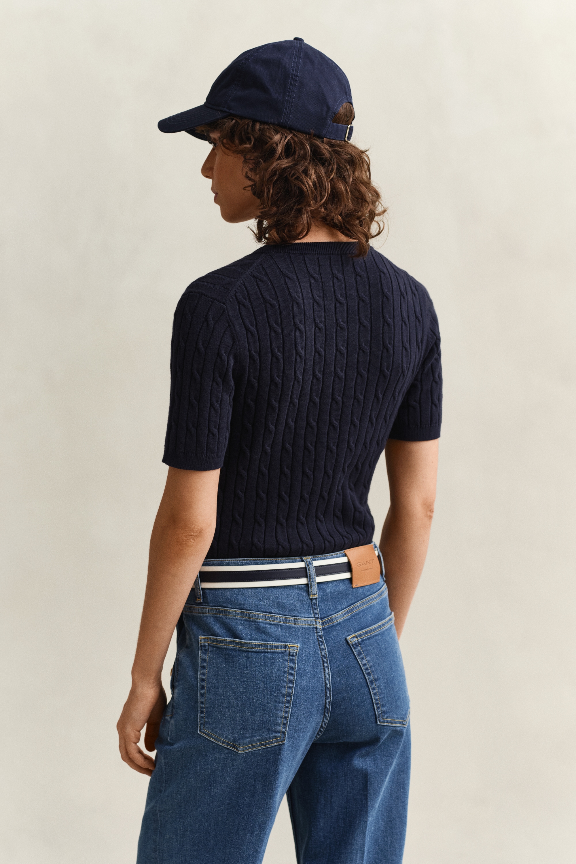 Gant Kurzarmpullover »STRETCH COTTON CABLE« Slim fit mit Rundhalsausschnitt