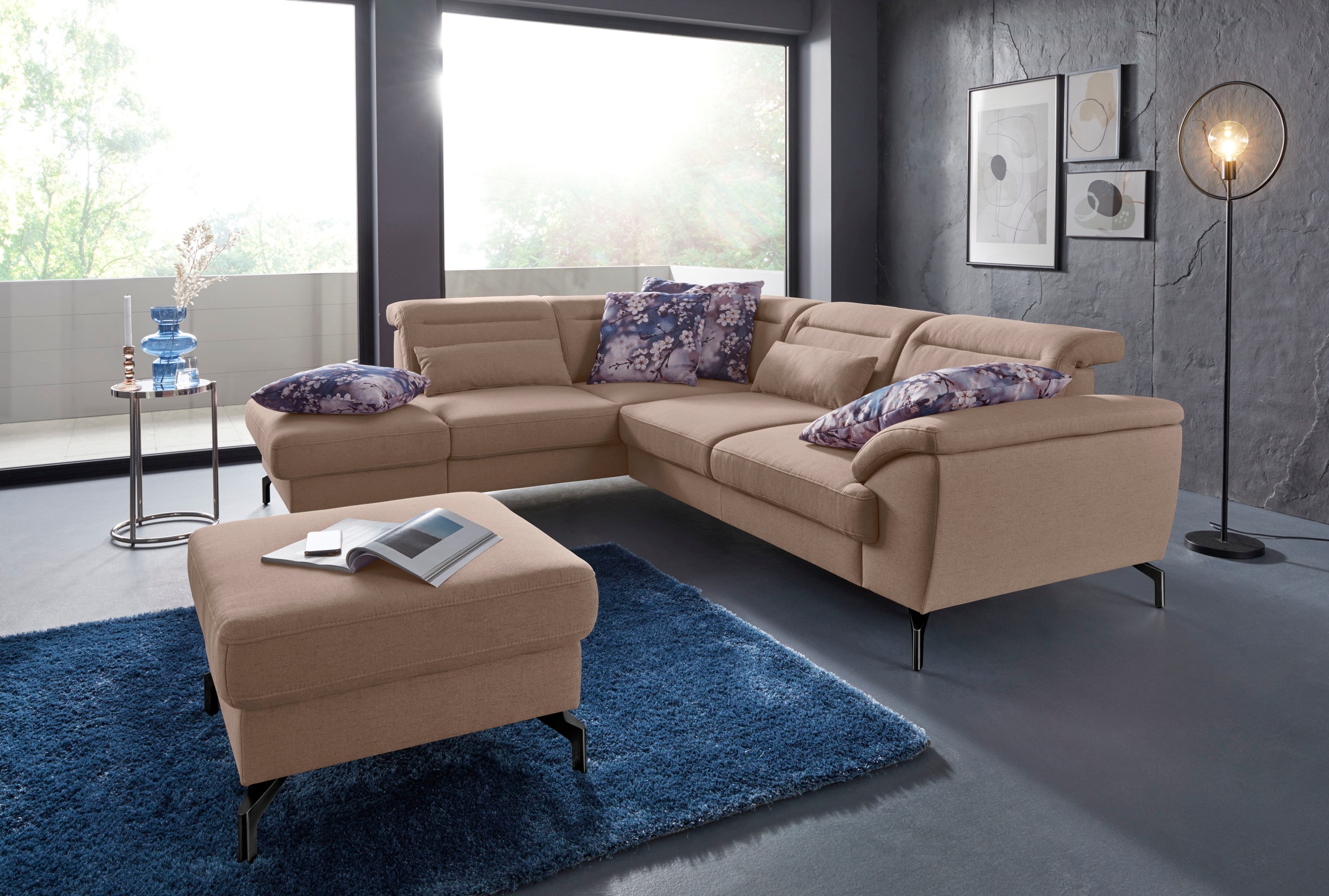 sit&more Ecksofa »Percy L-Form« 15 cm Fußhöhe, Sitztiefenverstellung, wahlweise in 2 Fußfarben