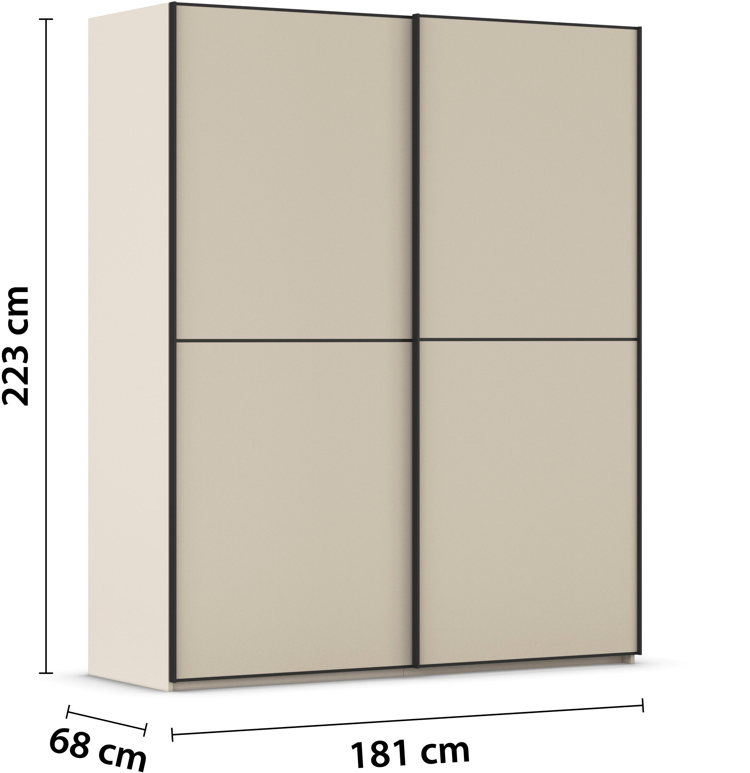 rauch Schwebetürenschrank »Kleiderschrank Schrank Garderobe Schlafzimmerschrank SCALE-DUO«, edle zweigeteilte Türen und 3 Zierleisten MADE IN GERMANY