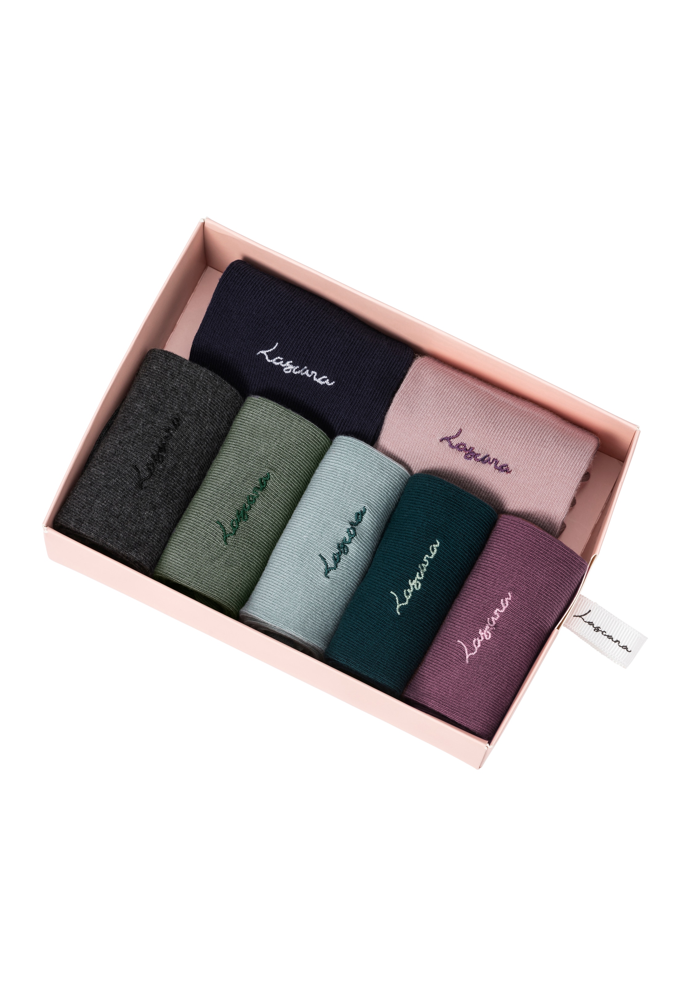 LASCANA Basicsocken, (Box, 7 Paar), mit hochwertiger Logo Stickerei
