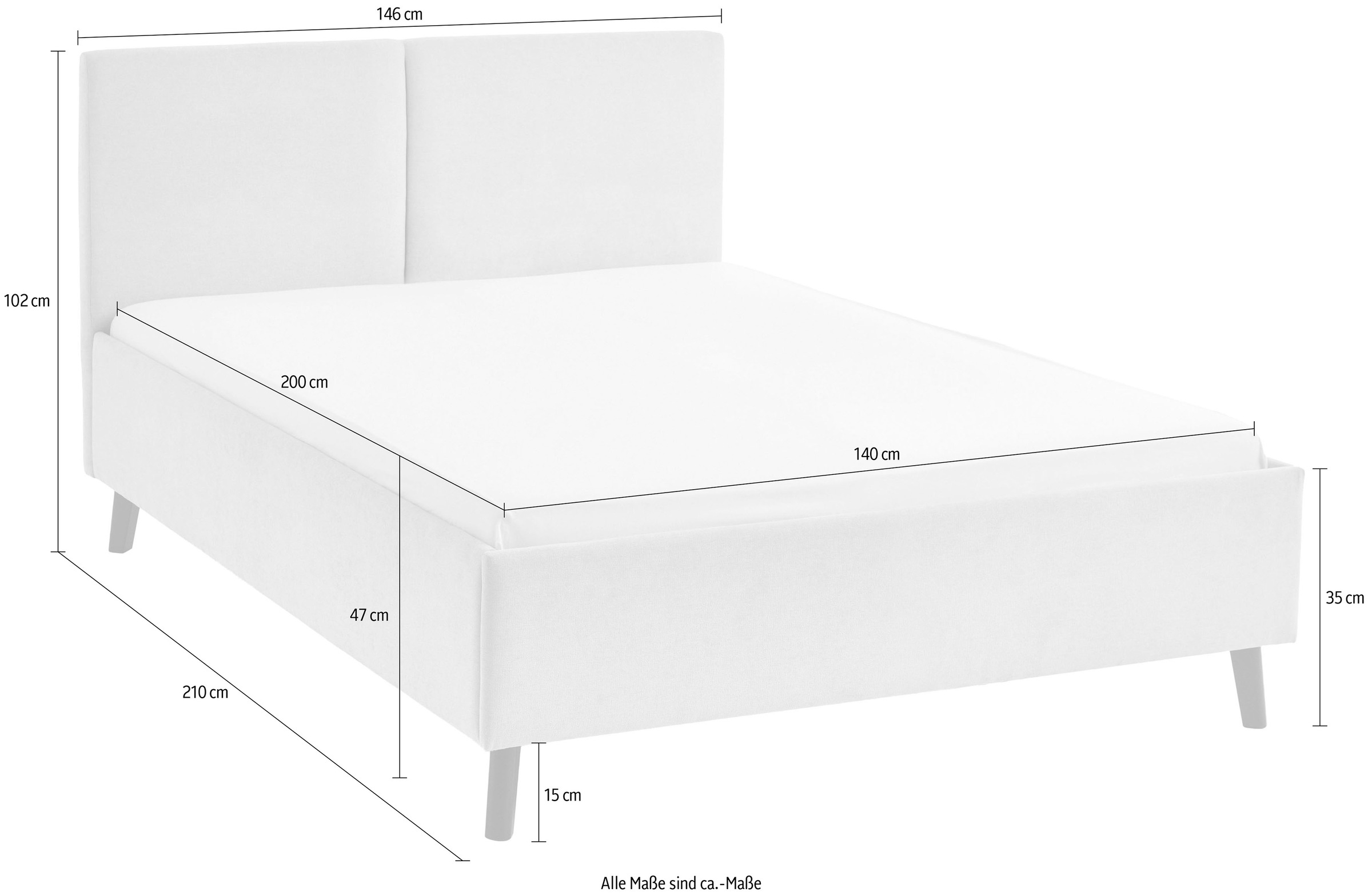 meise.möbel Polsterbett »Piano, in verschiedene Farben und Breiten erhältlich« wahlweise mit schwarzem oder eichefarbigem Holzfuß