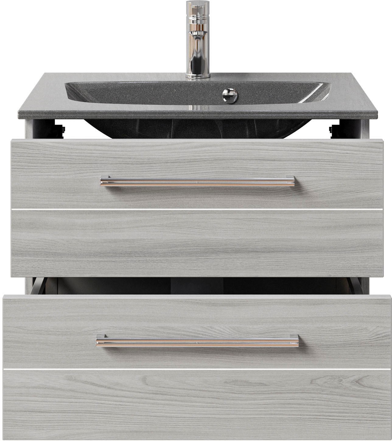 Saphir Waschtisch »Serie 6025 Mineralmarmor-Waschtisch mit Unterschrank, 67 cm breit«, Waschplatz mit 2 Schubladen, hängend, verschiedene Ausführungen