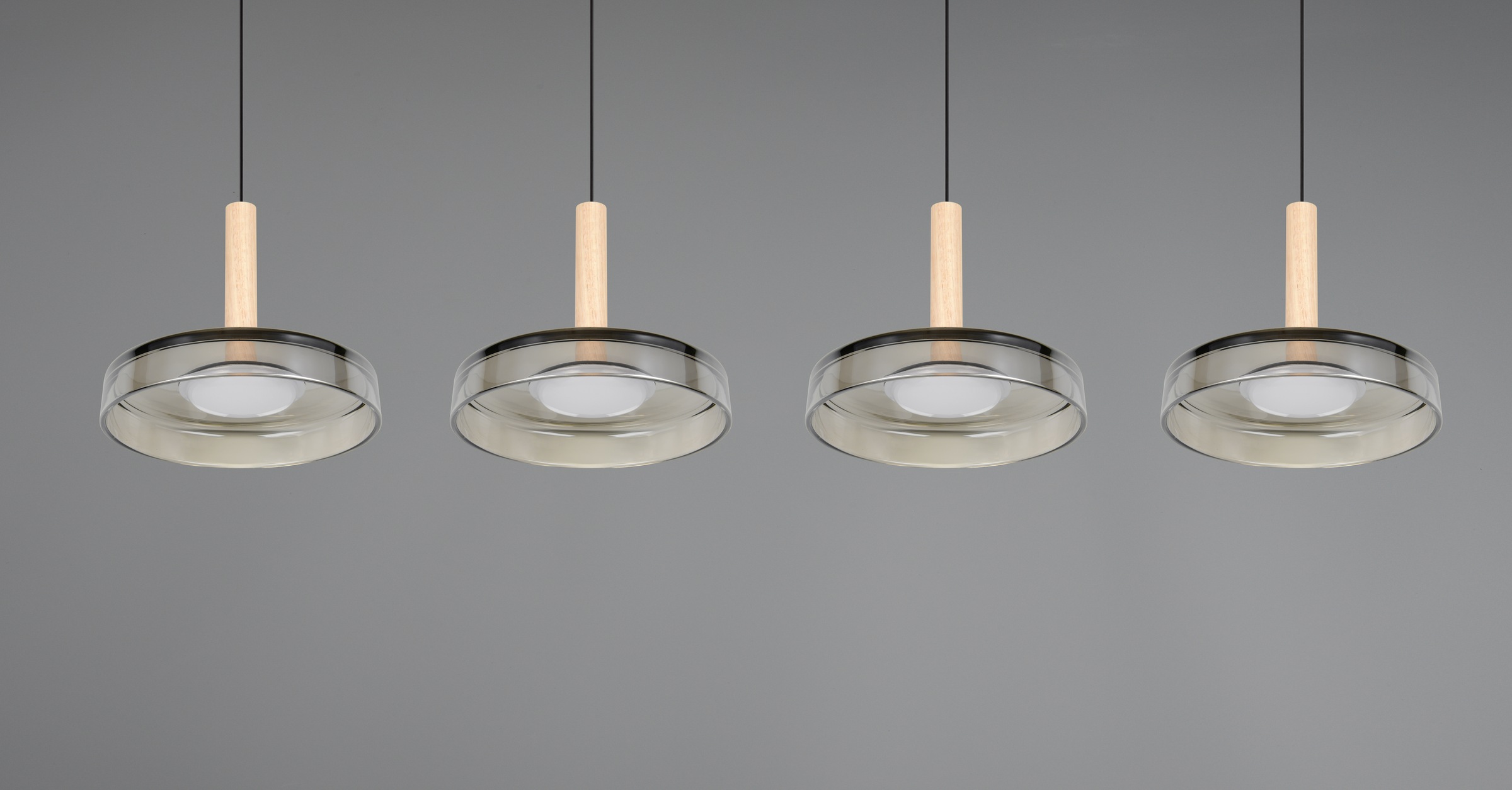 TRIO Leuchten LED Pendelleuchte »CELESTE dimmbare LED Hängelampe aus Metall Glas & Holz, 7,5W 750 Lumen«, 4 flammig, Leuchtmittel LED-Board | LED fest integriert, 4-flammig einfach höhenverstellbar von 50-200 cm 3-Stufen Dimmfunktion