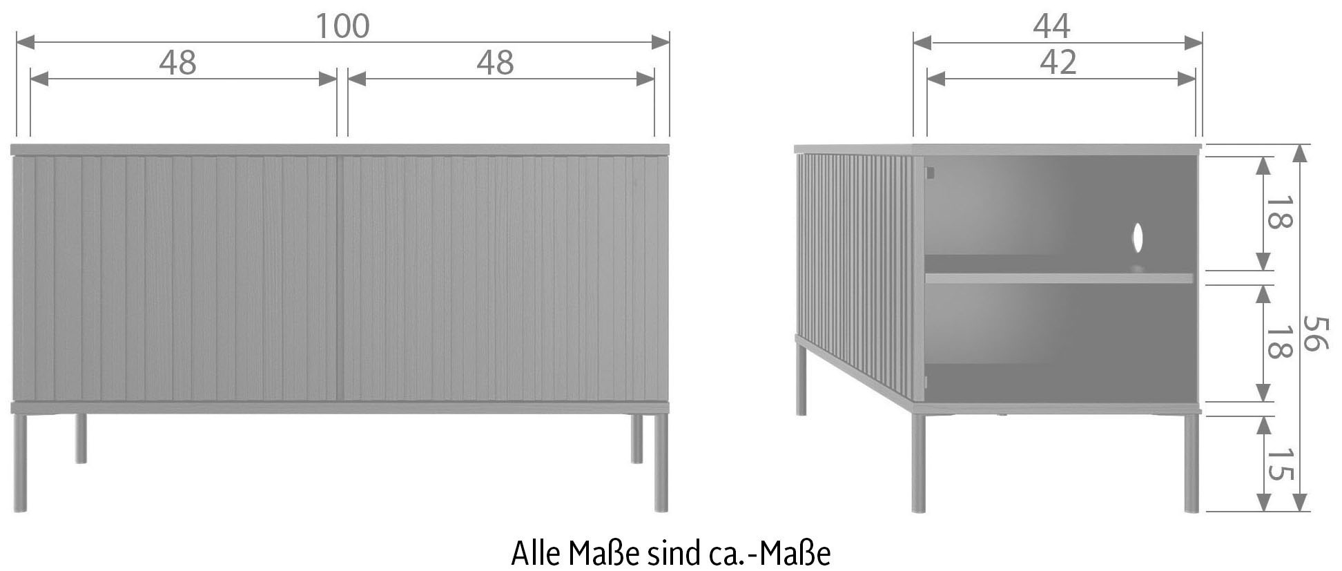 WOOOD Sideboard »New Gravure, TV-Kommode, Breite 100 cm oder 150 cm«, Kommode Höhe 56 cm, mit grafischen Relieftüren, viel Stauraum