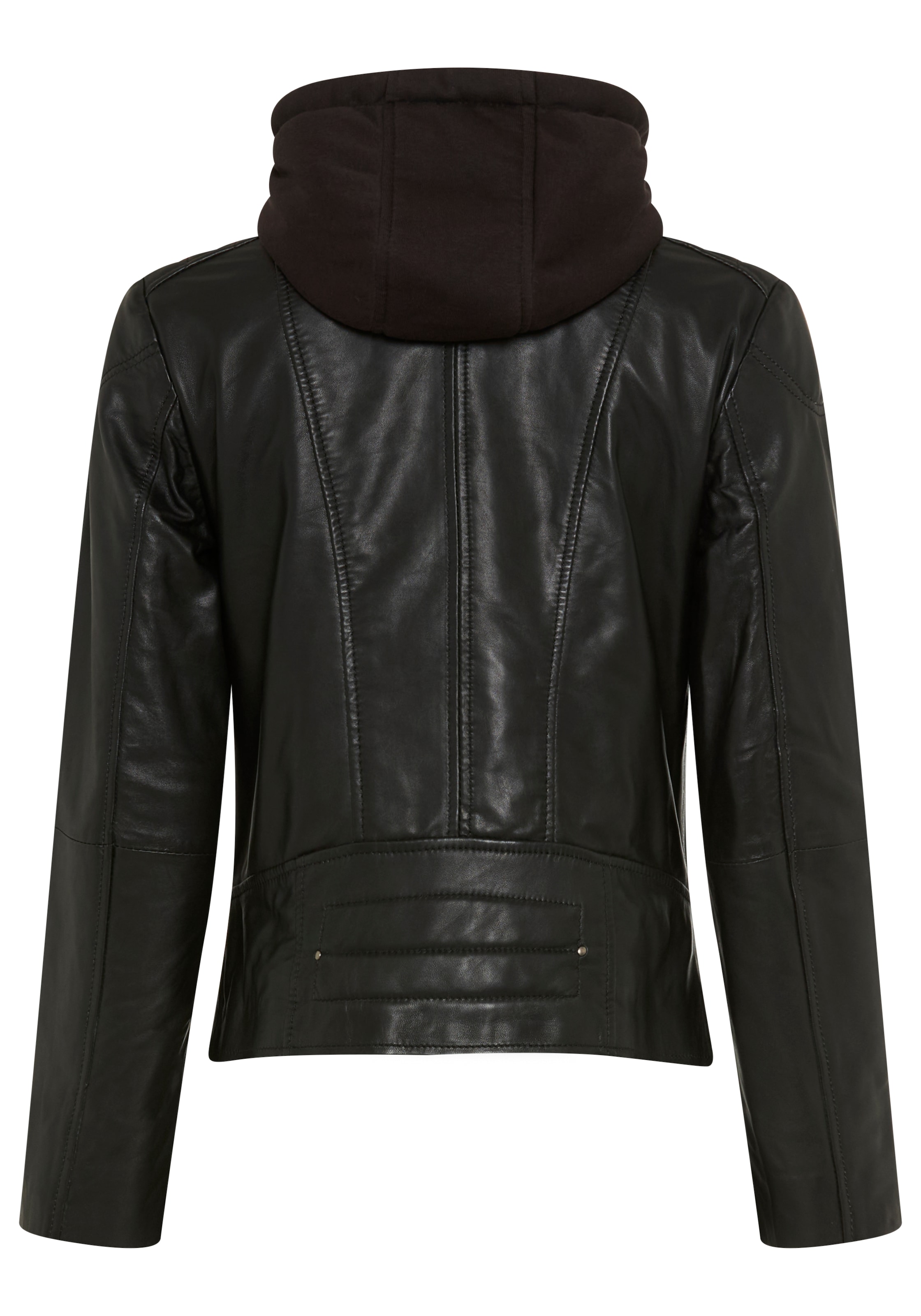 Tamaris Lederjacke mit Kapuze aus Lammleder, mit abnehmbarer Kapuze, sehr figurbetonte Passform