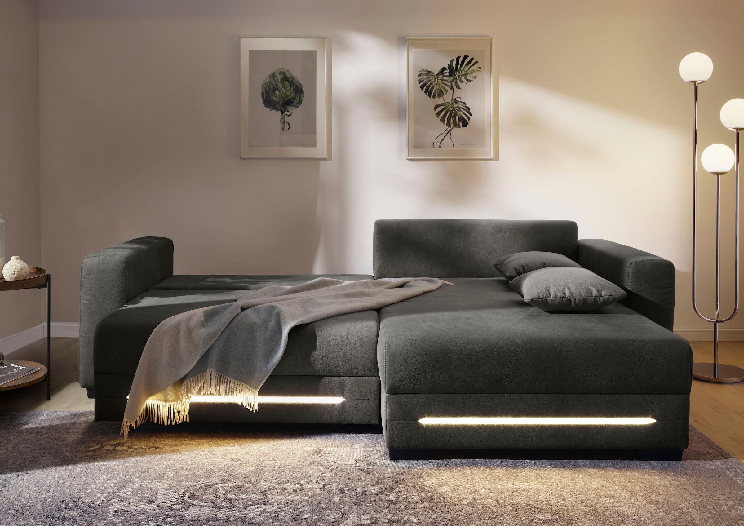 Jockenhöfer Gruppe Ecksofa »Spotlight, L-Form, mit dimmbarer LED-Beleuchtung«, inkl. Bettfunktion & Bettkasten, Ottomane links/rechts montierbar