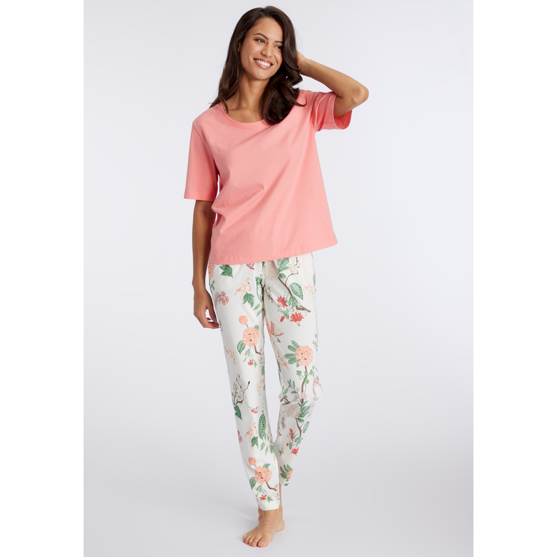 LASCANA Pyjama 2 Stk. tlg., mit elegantem Blumenmuster peach, ecru gemustert 44/46 44/46 Pyjama mit elegantem Blumenprint