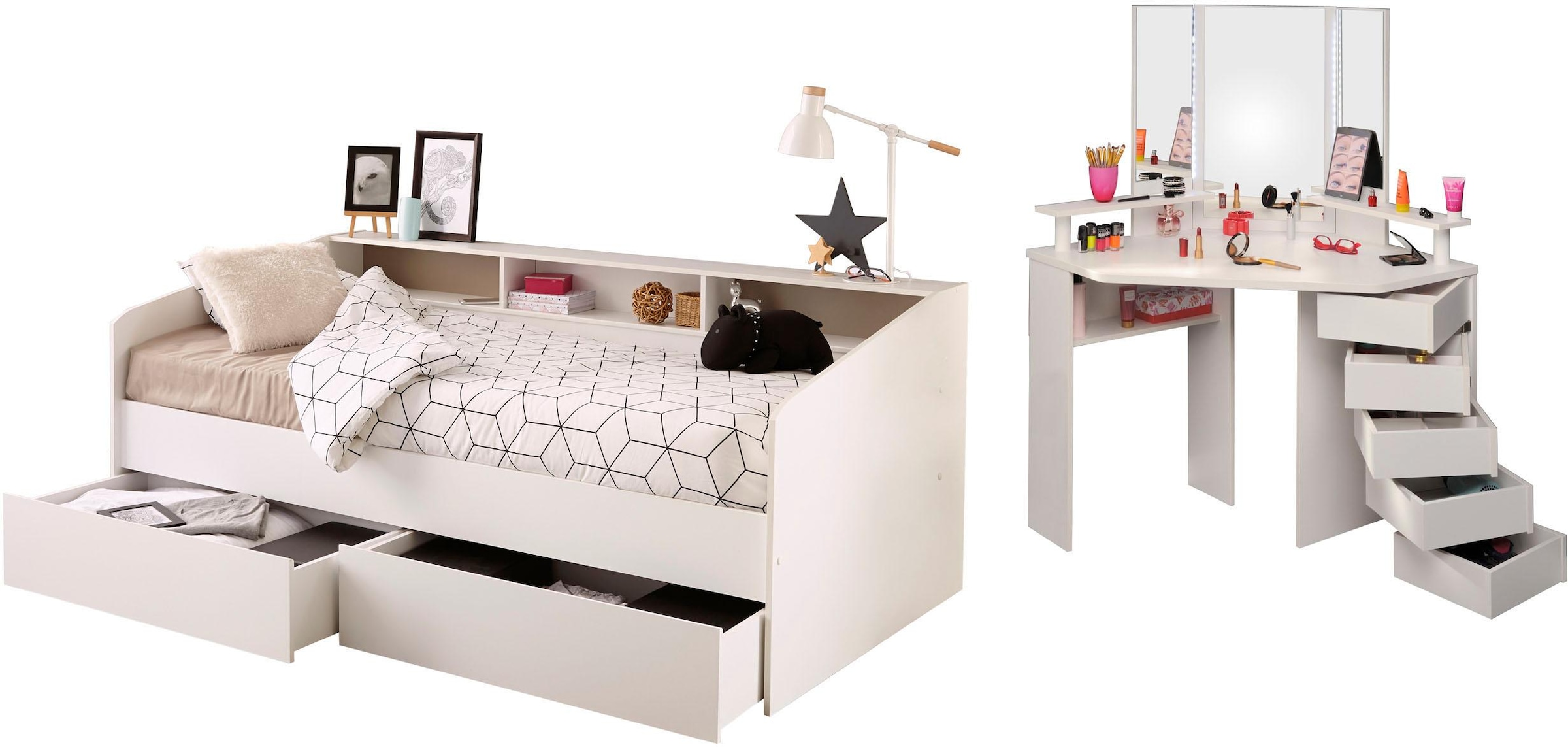 Parisot Jugendzimmer-Set »Sleep«, (Set, 2 tlg., Stauraumbett und Schminktisch), Stauraumbett und Schminktisch