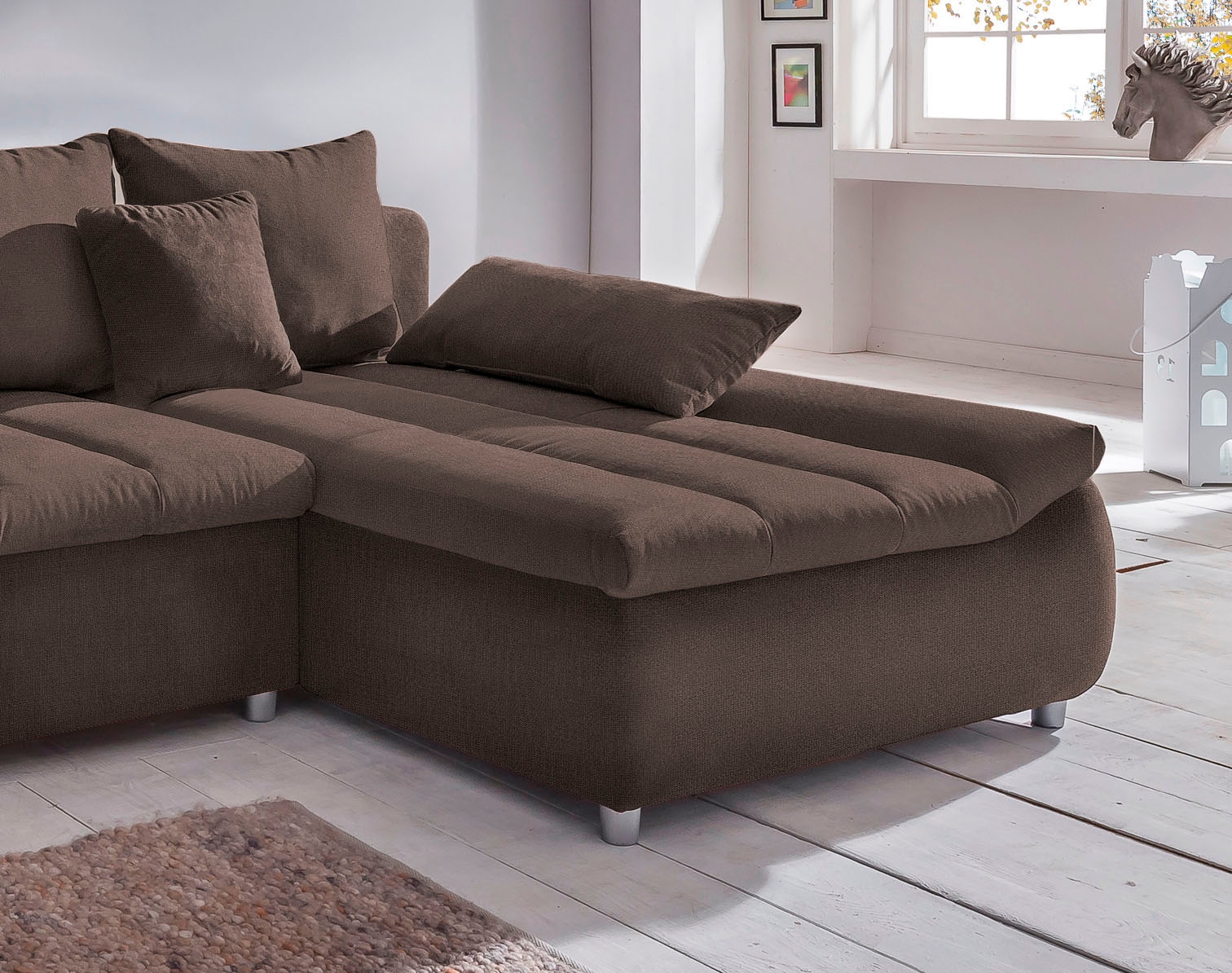 INOSIGN Ecksofa »Imola elegant und bequem, aktuelle Steppung im Sitz, L-Form«, wahlweise mit Bettfunktion