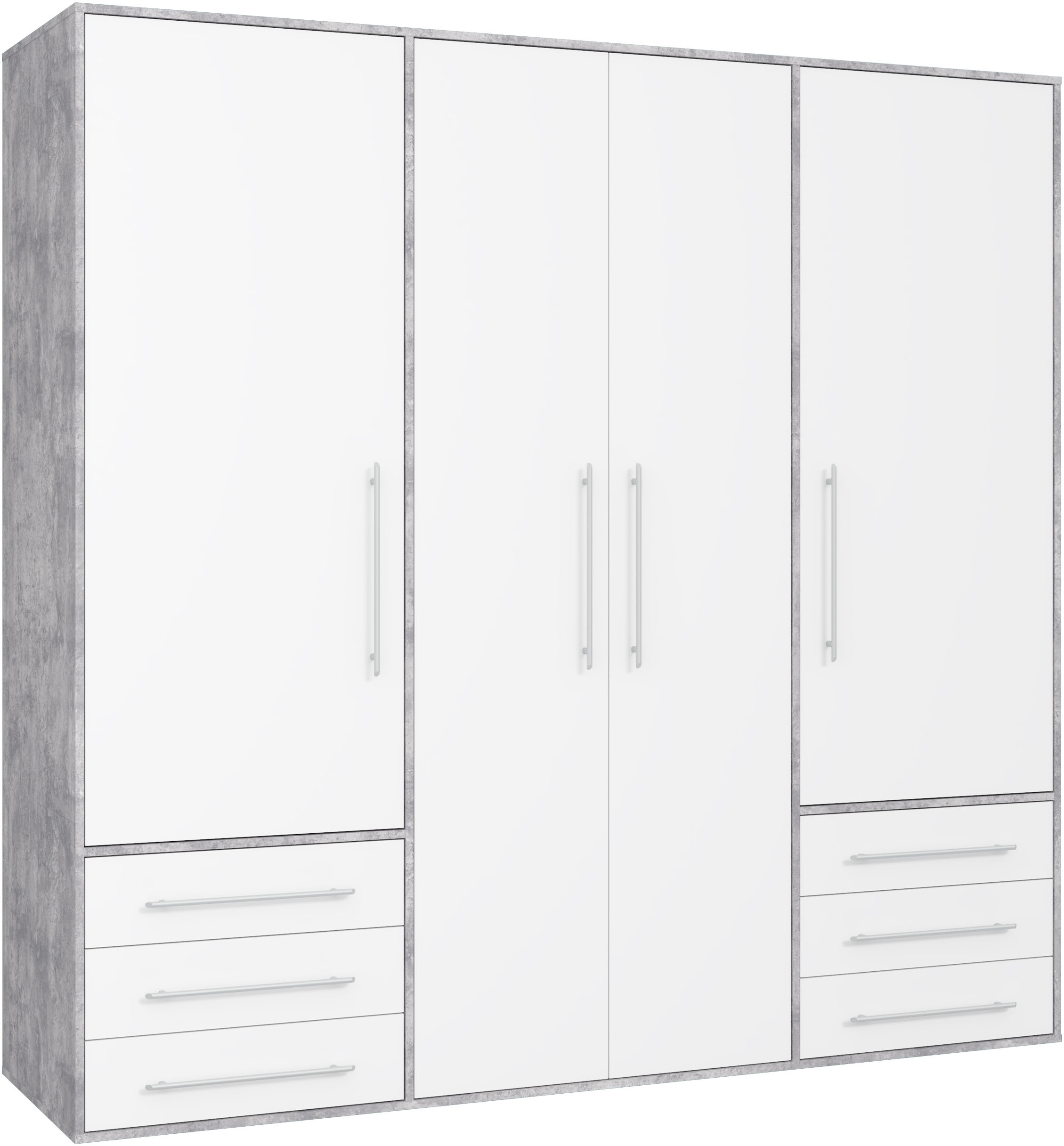 FORTE Drehtürenschrank »Kleiderschrank,zeitloses Design, 4 türig« viel Stauraum, Schubladen, Stangengriffe, Made in Europe