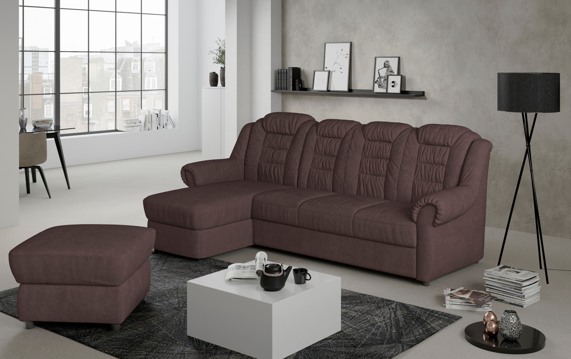 Home affaire Ecksofa »Boston L-Form«, mit hoher Rückenlehne, wahlweise mit Bettfunktion
