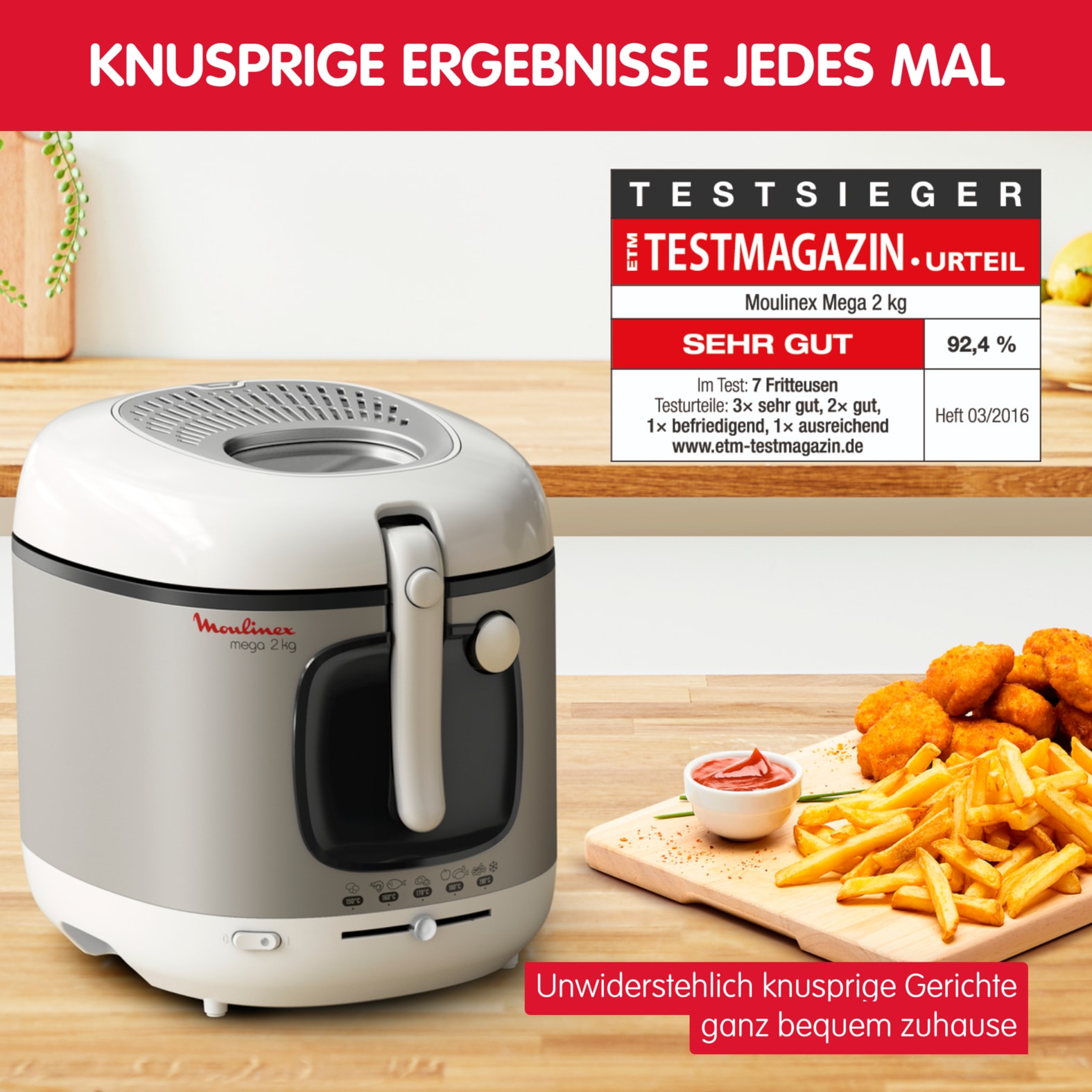 Moulinex Fritteuse »Mega«, 2100 W, einstellbarer Thermostat, Kontrollleuchte, Fritteuse mit Öl, AM4800