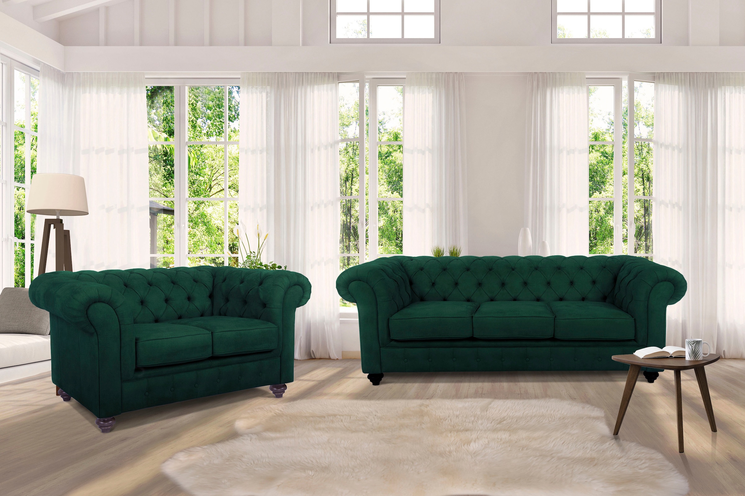 Home affaire Chesterfield-Sofa »Duc 3-Sitzer« hochwertige Knopfheftung im Rücken, Samtoptik mit changierender Optik