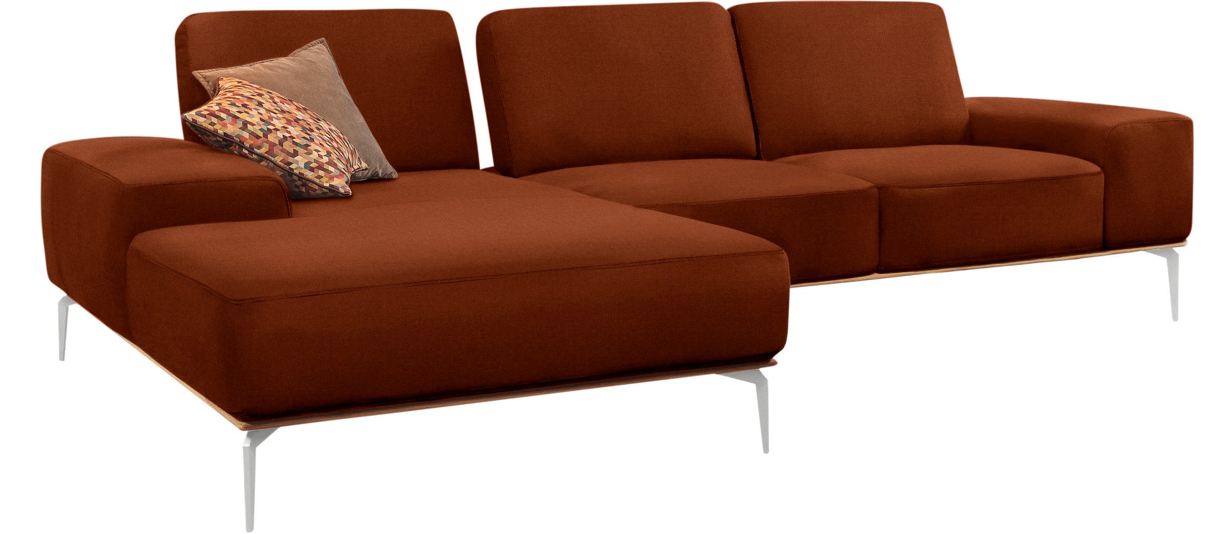 W.SCHILLIG Ecksofa »run, Designsofa, bequem, L-Form«, mit elegantem Holzsockel, Füße in Chrom glänzend, Breite 299 cm