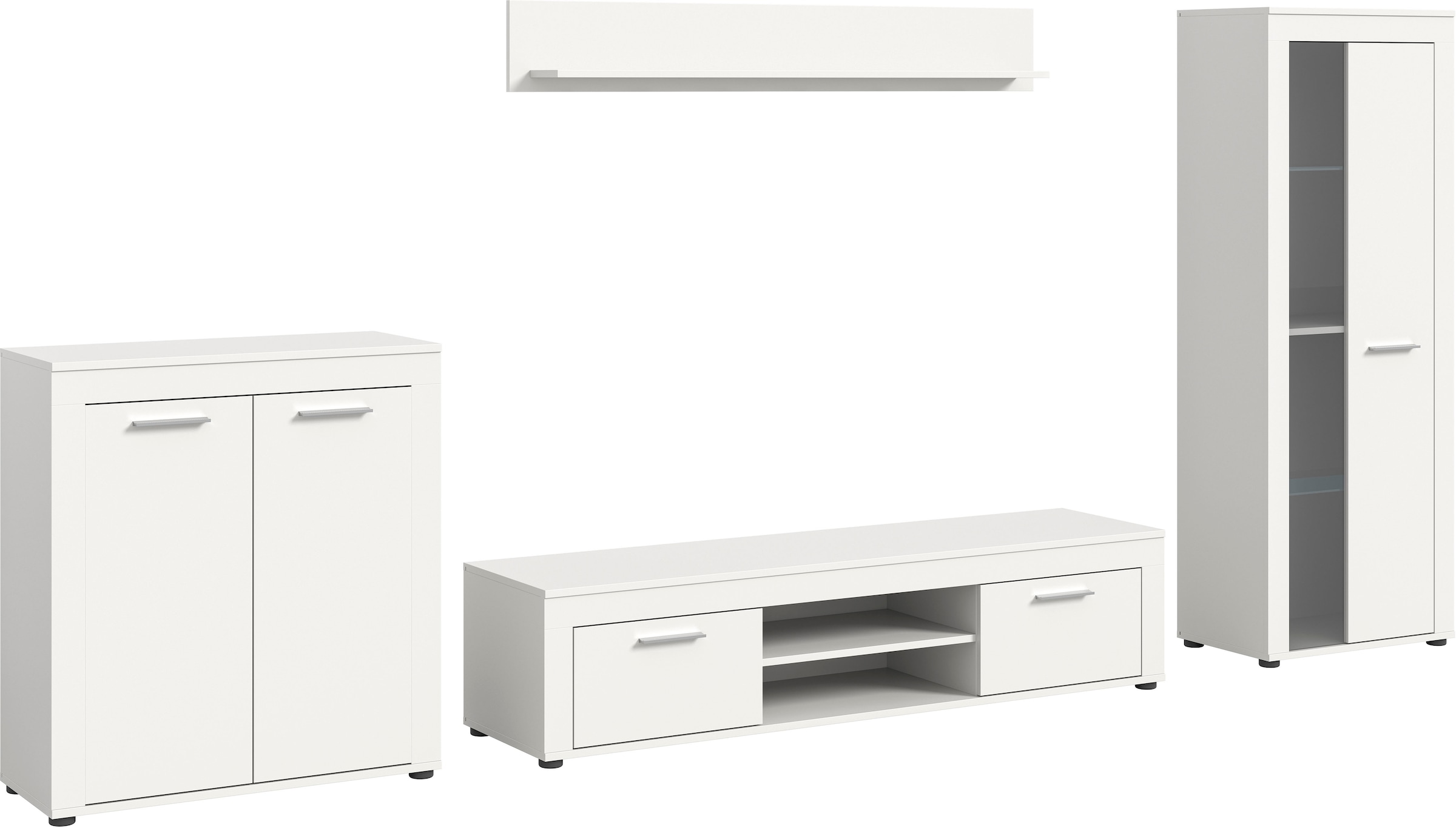 INOSIGN Wohnwand »Aosta, Breite 330cm, best. aus Highboard, Lowboard, Wandboard, Vitrine«, (4 St.), Wohnwand, Kombination, Anbauwand, Möbel Set, Schrankwand, Möbel Kombi
