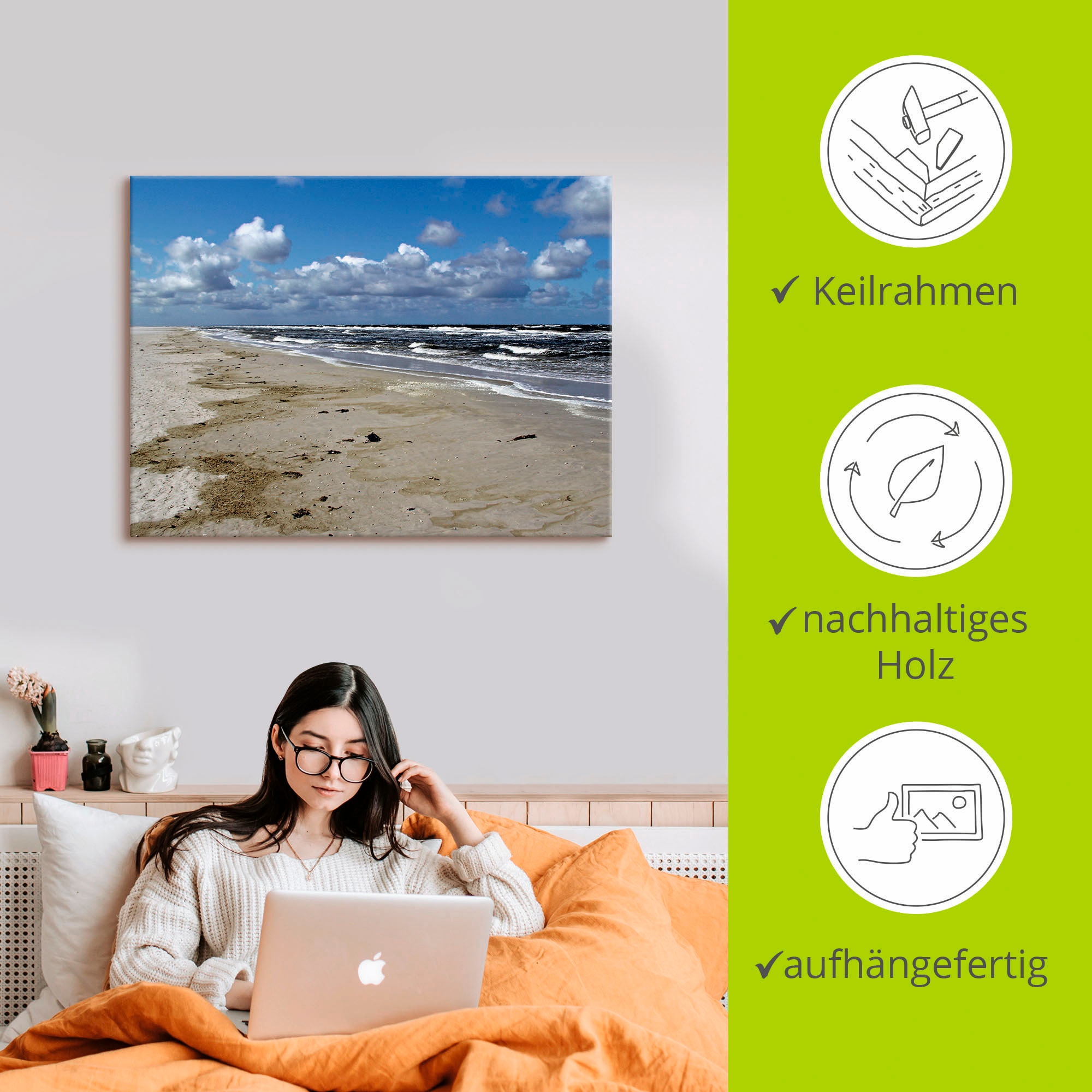 Artland Leinwandbild »Nordsee - Urlaubsfeeling pur«, Strand, (1 St.), auf Keilrahmen gespannt