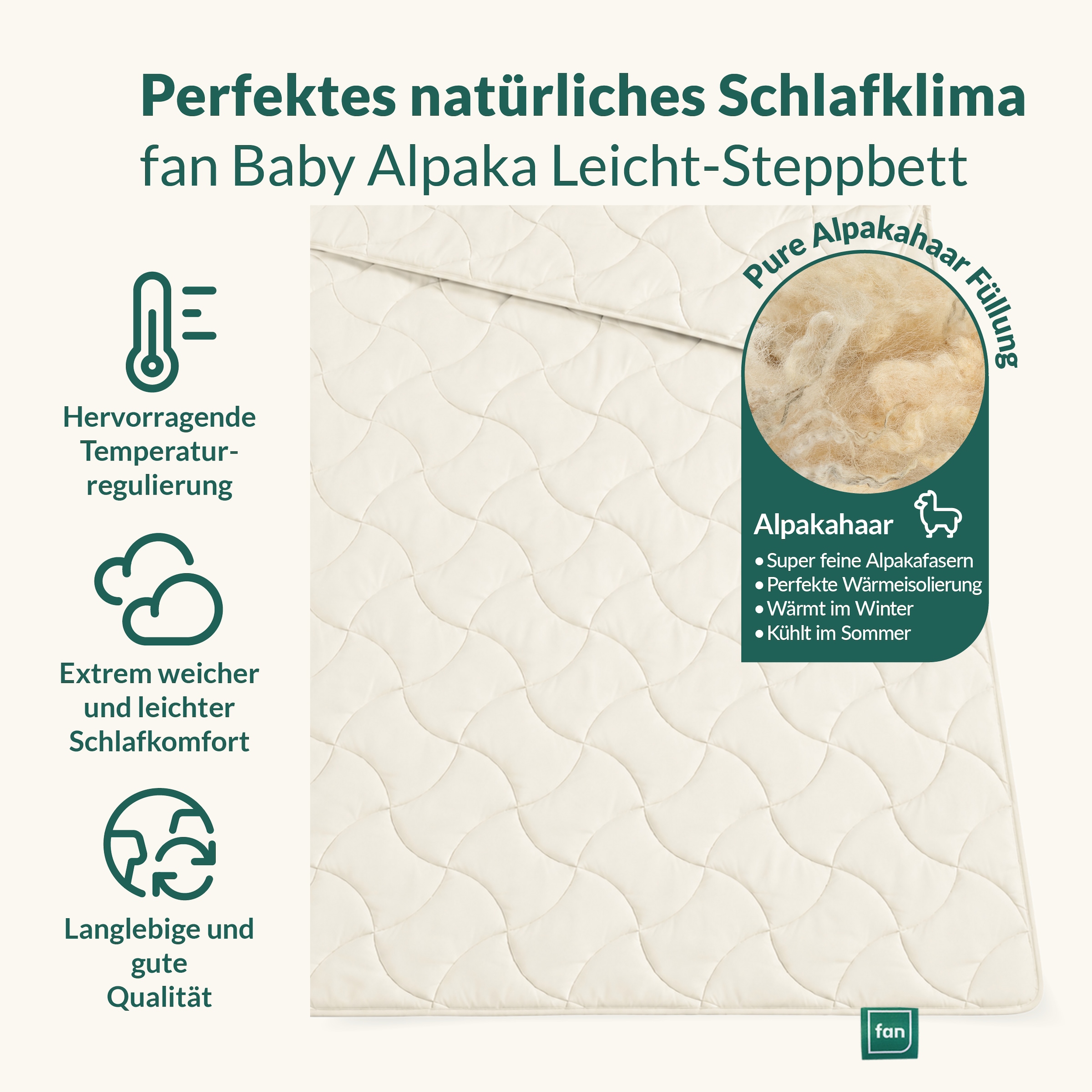fan Naturhaarbettdecke »Baby Alpaka, Bettdecke in 135x200 und weiteren Größen erhältlich« leicht Füllung 97% Alpaka & 3% sonstige Faser 1 Stk. tlg. Bettdecke aus Naturhaar hergestellt in Deutschland