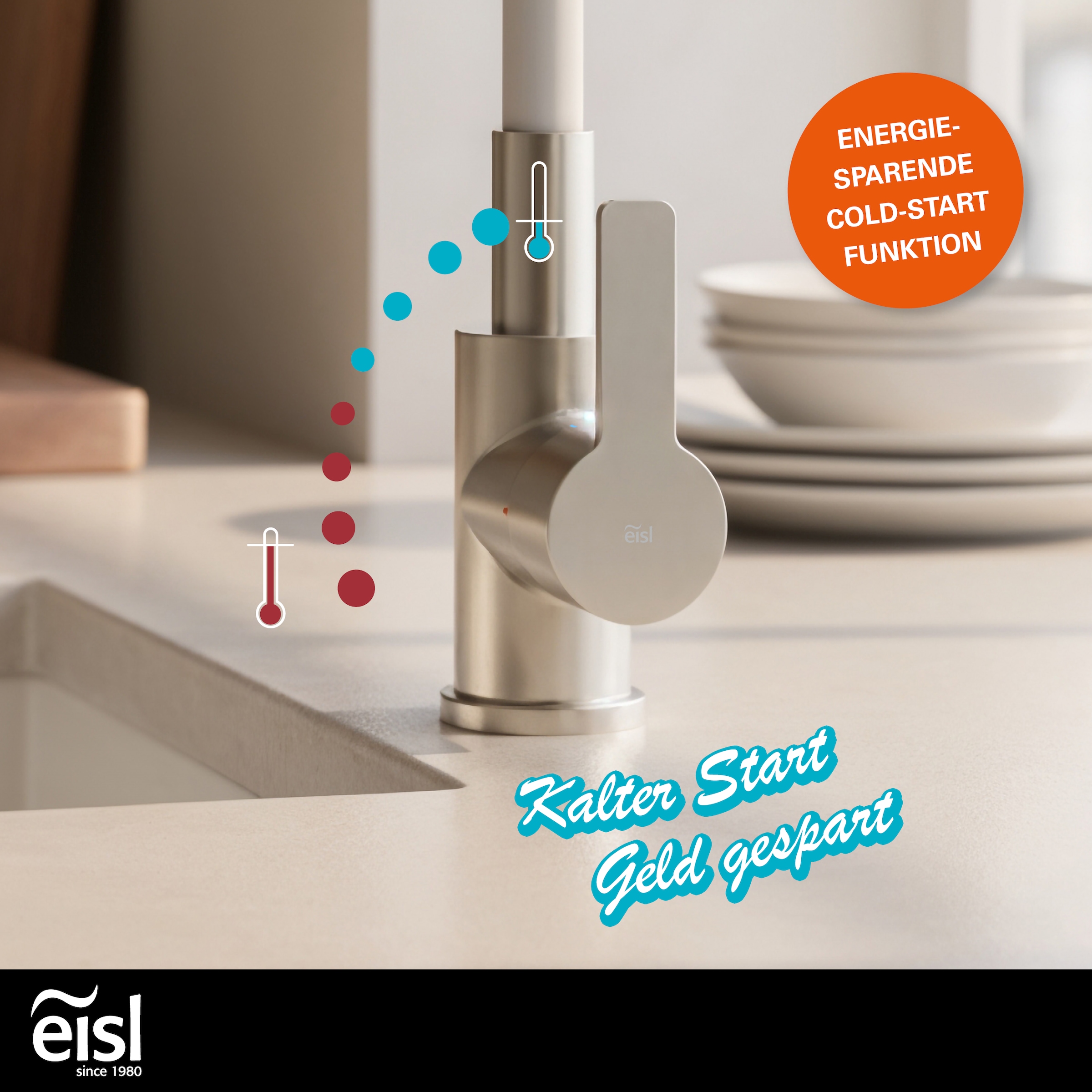 Eisl Spültischarmatur »Flexo« energiesparender Cold-Start, wassersparender Eco-Click,360° schwenkbar