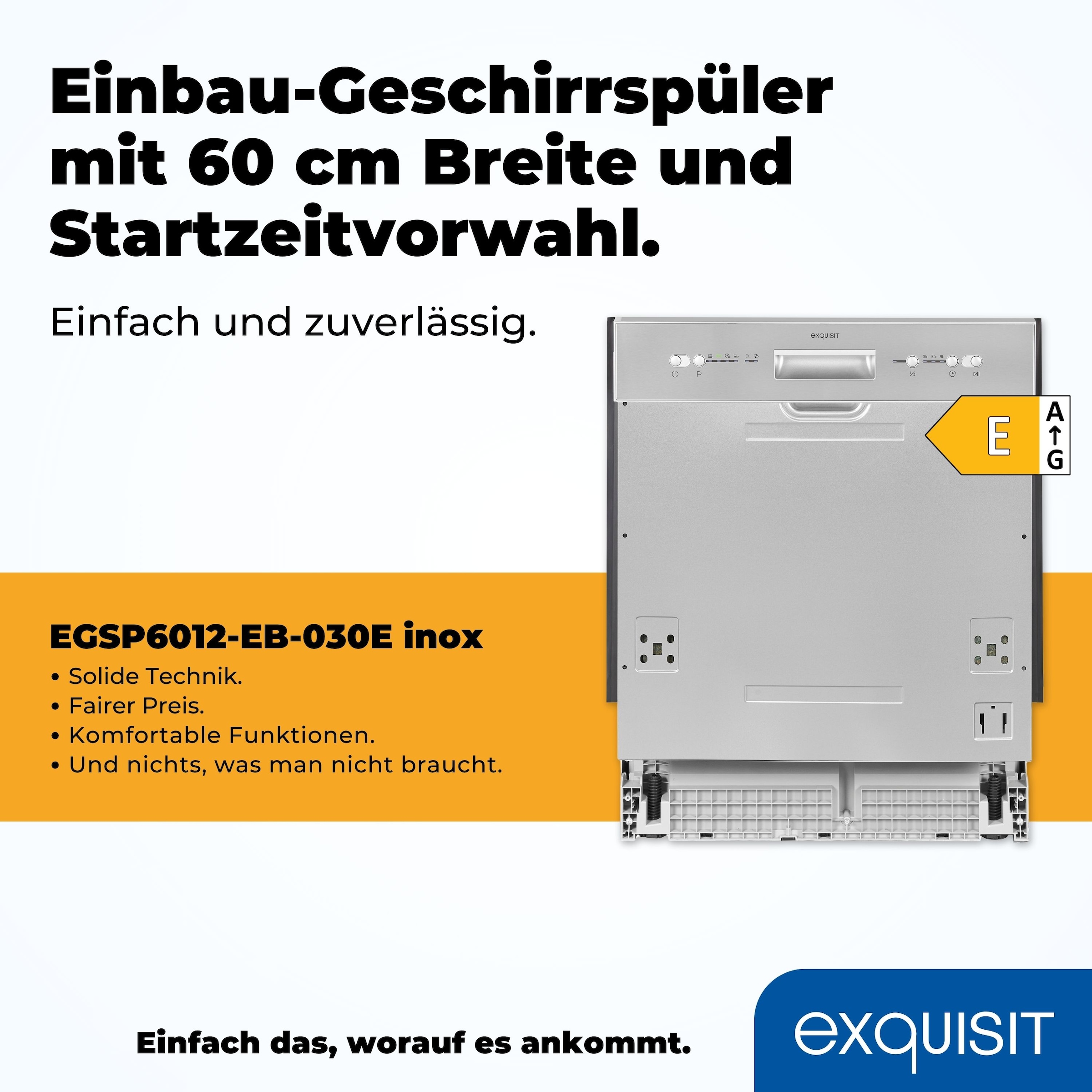 exquisit teilintegrierbarer Geschirrspüler »EGSP6012-EB-030E inox«, 12 Maßgedecke