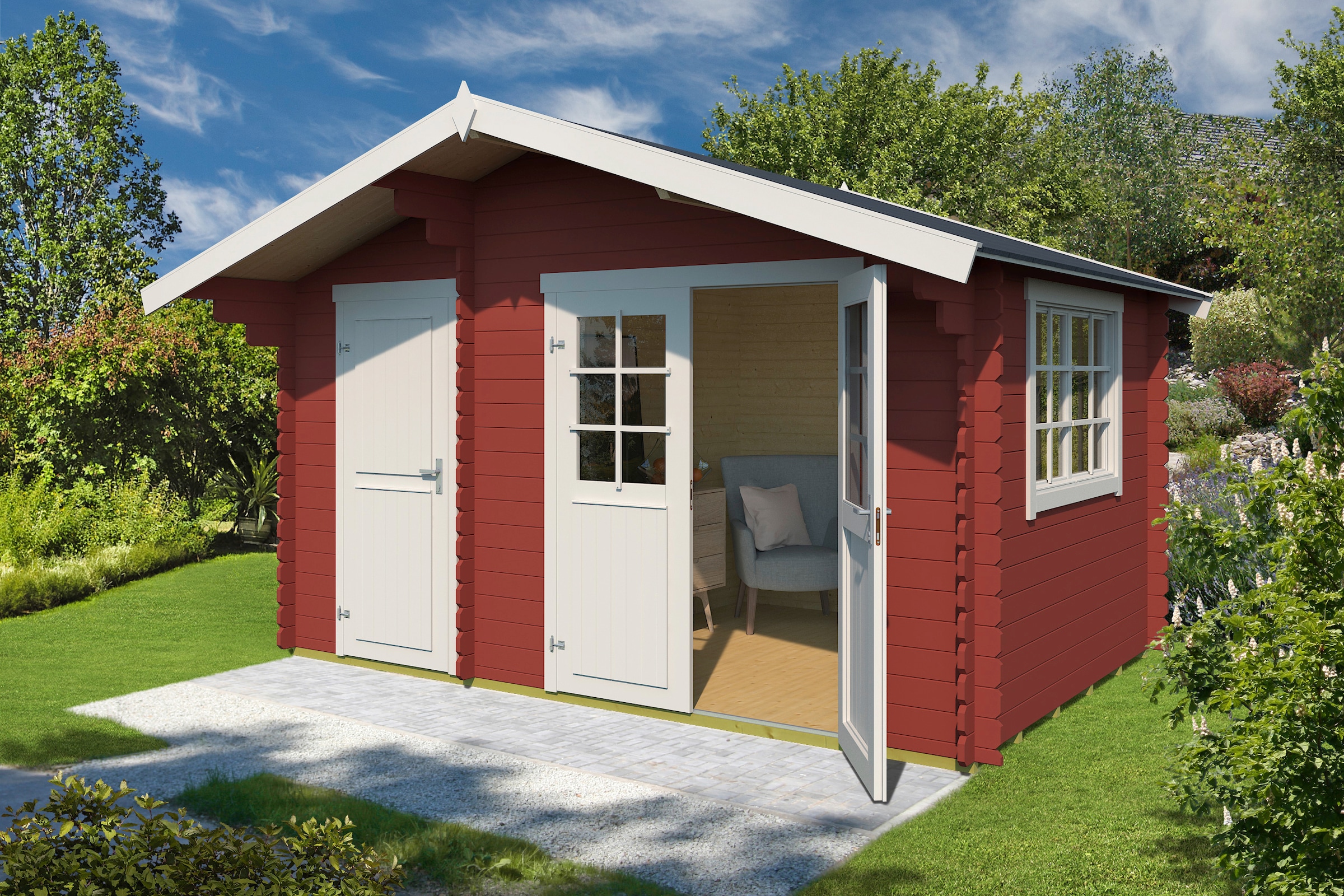 LASITA MAJA Gartenhaus »Keila 28« Blockbohlenhaus 28mm 2-Raum , Fundamentmass 3800x2500 , Schwedenrot