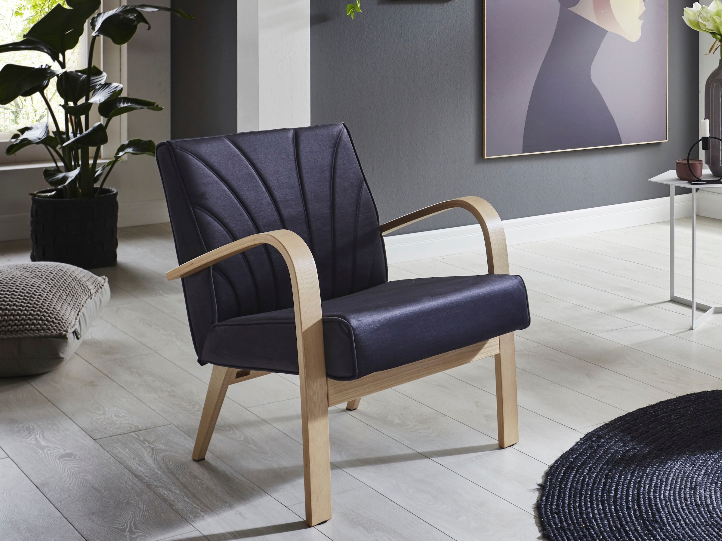 ATLANTIC home collection bestellen Naturholz-Furnier -Sessel Loungesessel in »Vinny«, auf Raten Retro Samtvelours