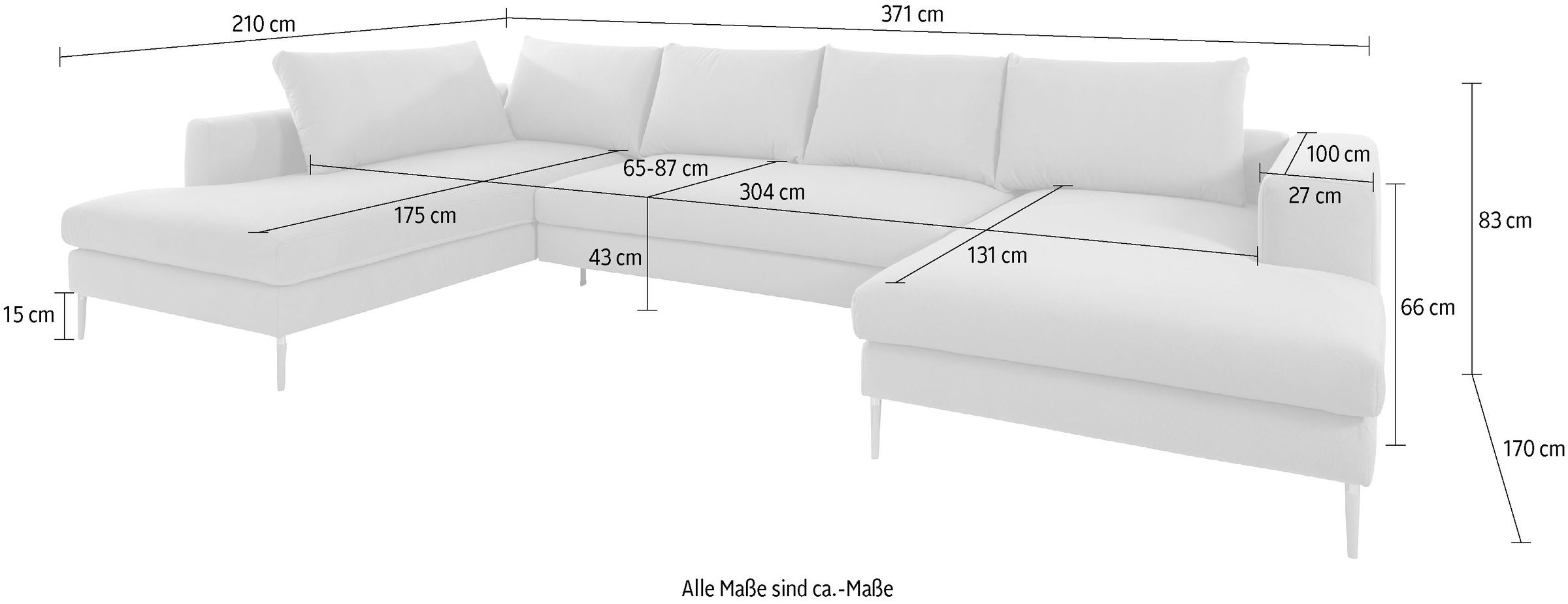 OTTO products Wohnlandschaft »Finnja, viel Platz, wahlweise Bettfunktion und Bettkasten, U-Form«