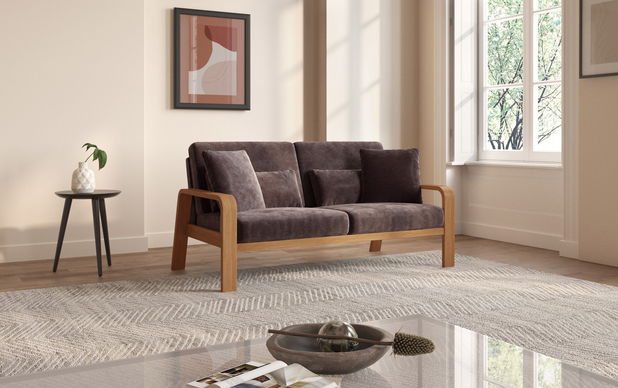 sit&more 2,5-Sitzer »Kolding«, Armlehnen aus eichefarbigem Buchenholz, verschiedene Bezüge und Farben