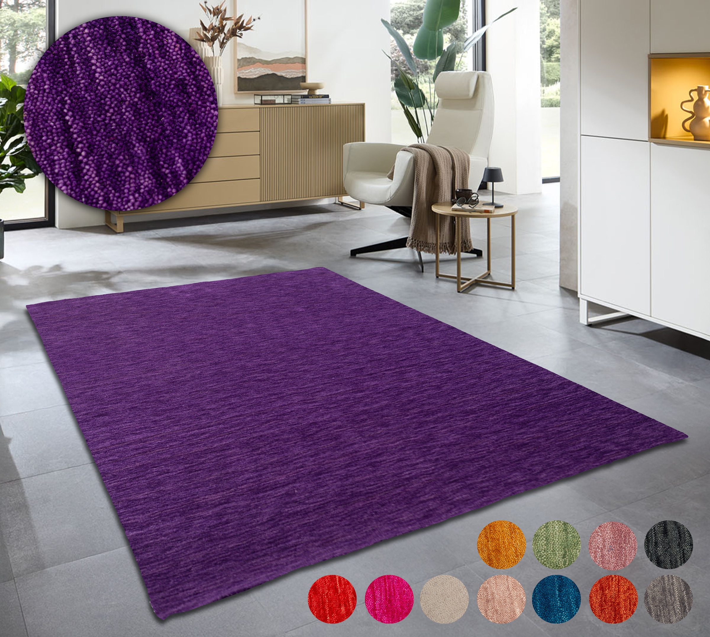 THEKO Wollteppich »Holi«, rechteckig, 13 mm Höhe, Uni-Farben, leicht melier günstig online kaufen