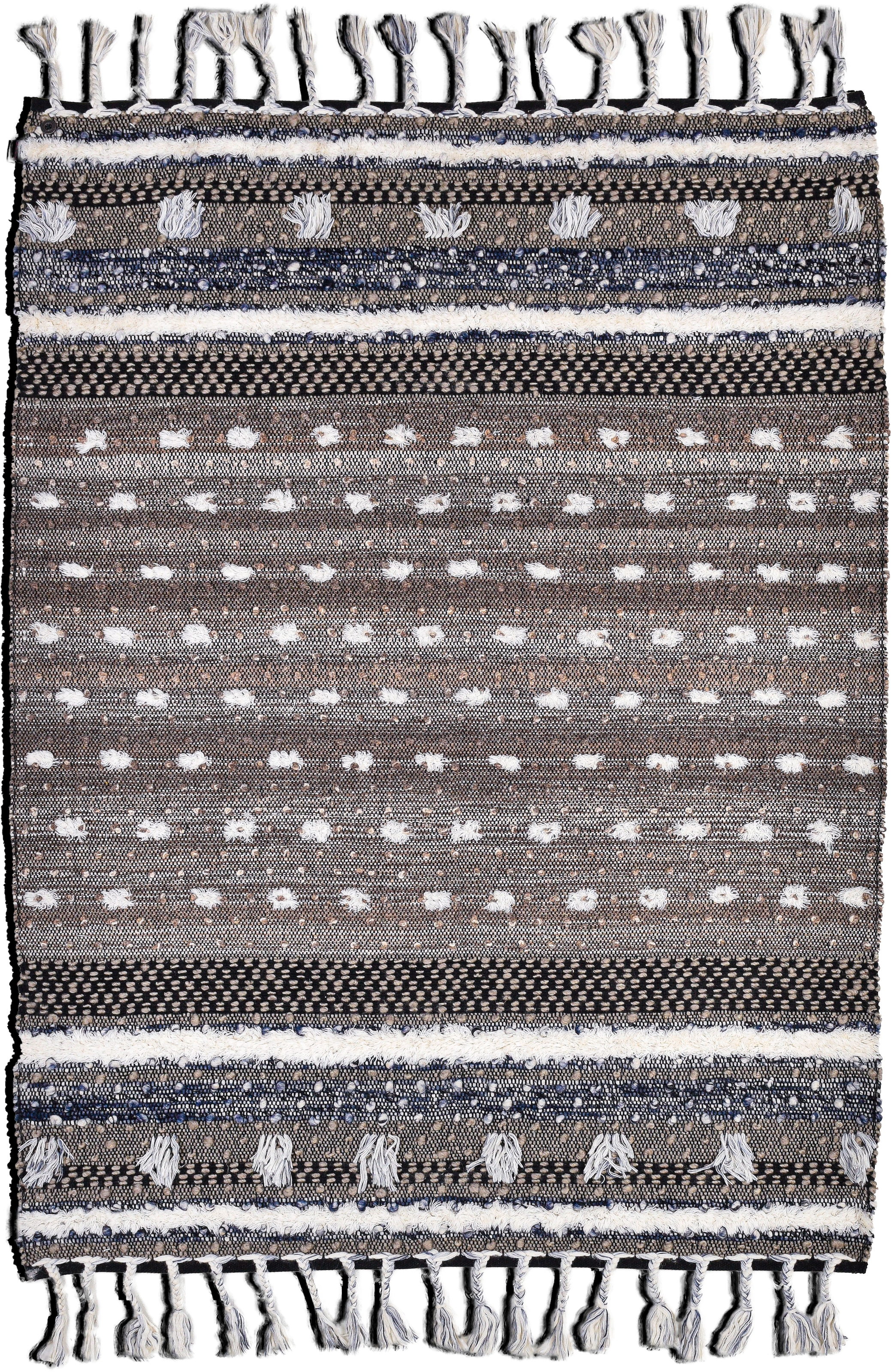 TOM TAILOR HOME Wollteppich »Vintage Funky Nature«, rechteckig, 5 mm Höhe, reine Wolle, handgewebt, mit Fransen