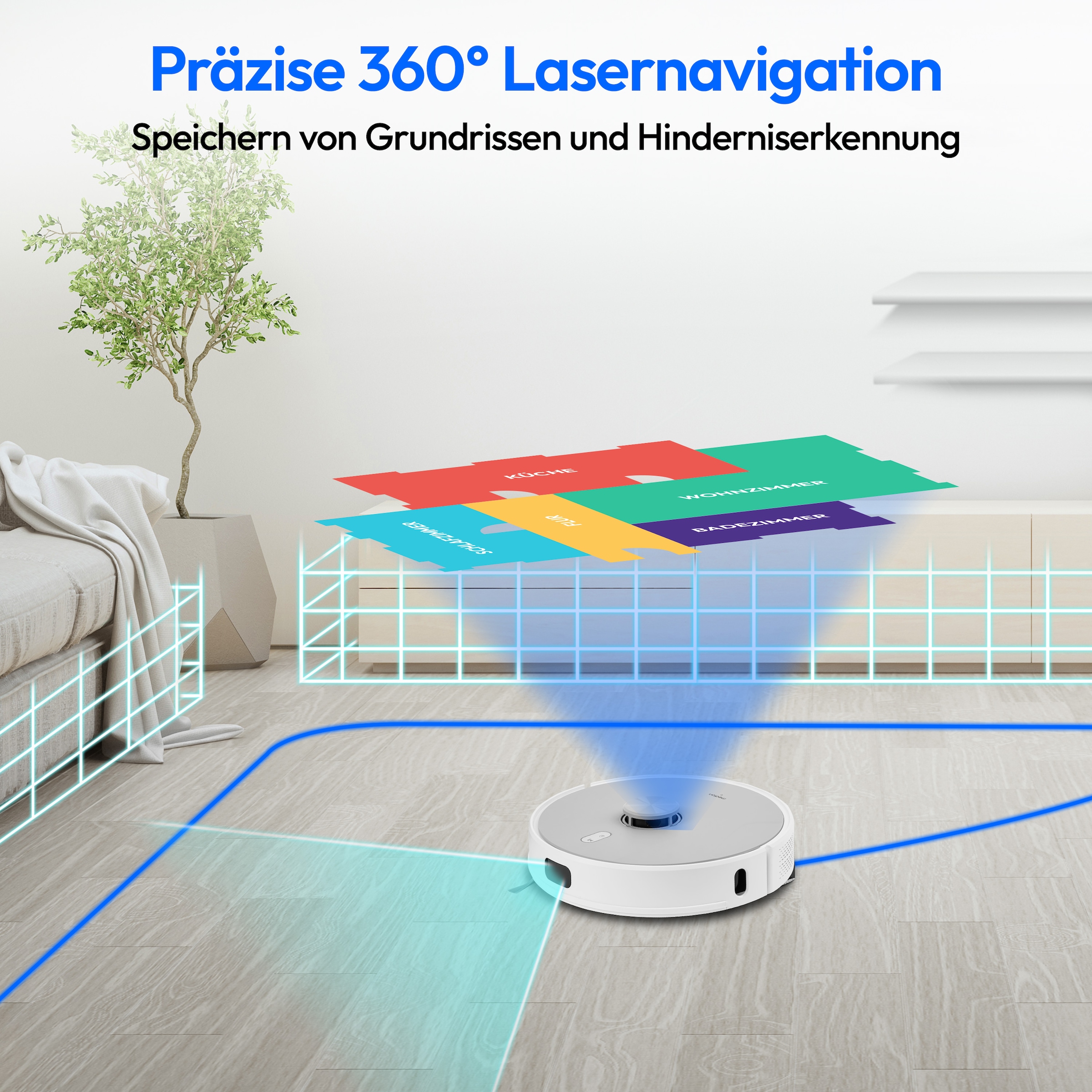 Medion® Saugroboter »X42 SW+ mit Absaugstation, 8.000 Pa Saugleistung, 240min Laufzeit«, Nass- und Trocken Saugroboter, Teppicherkennung, Lasernavigation